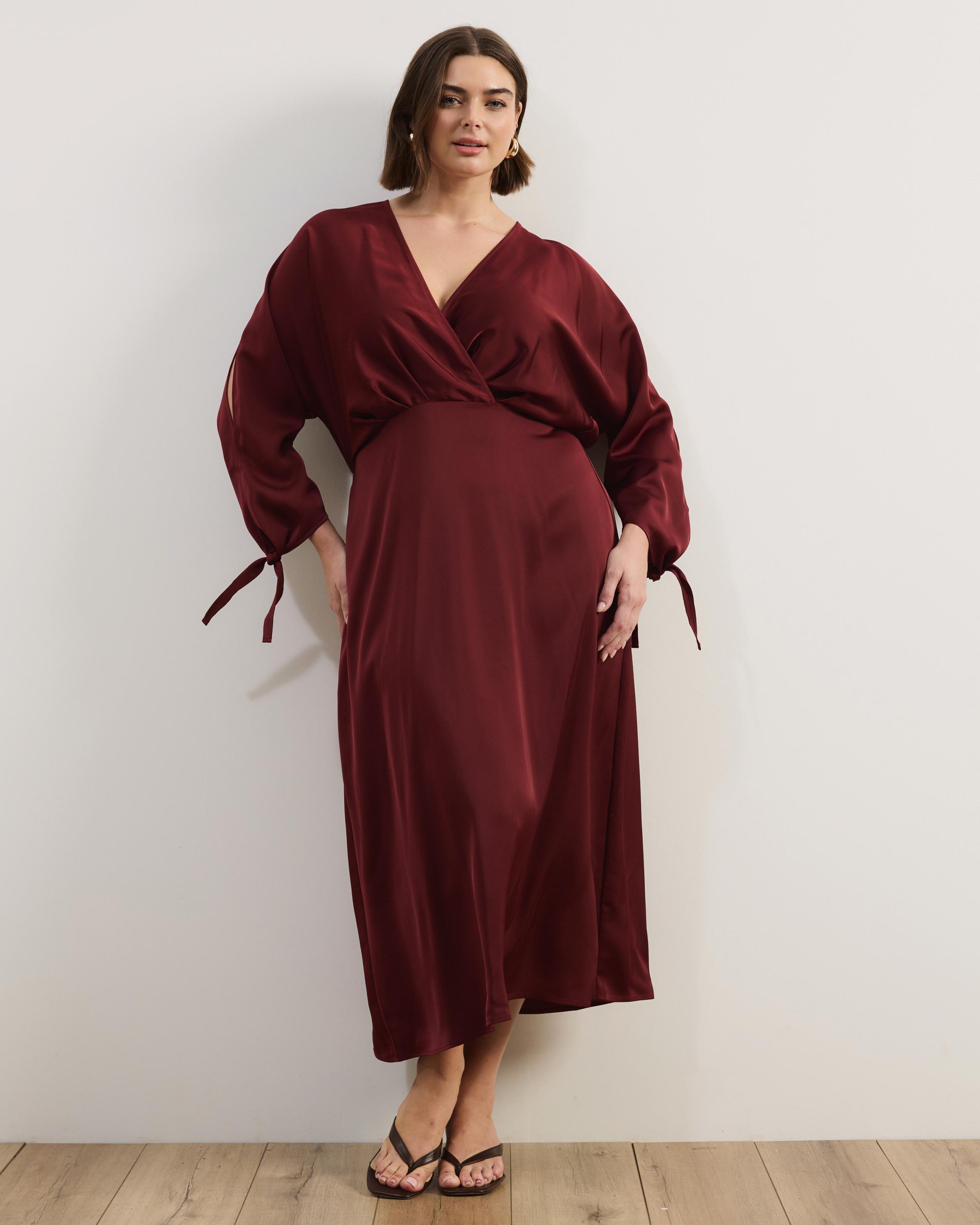 June Satin Split Sleeve Midi Dress