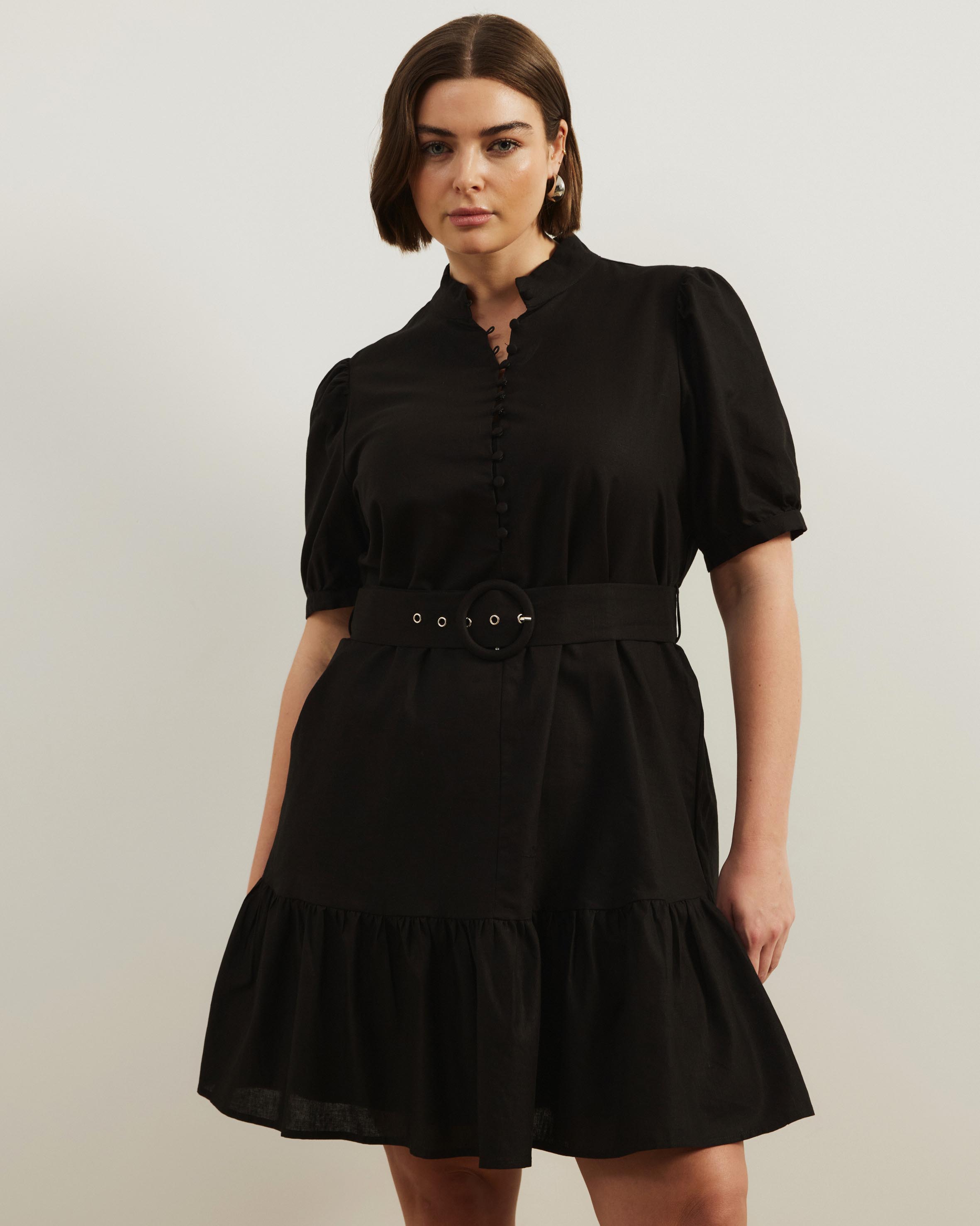 Bailey Button Front Linen Blend Mini Dress