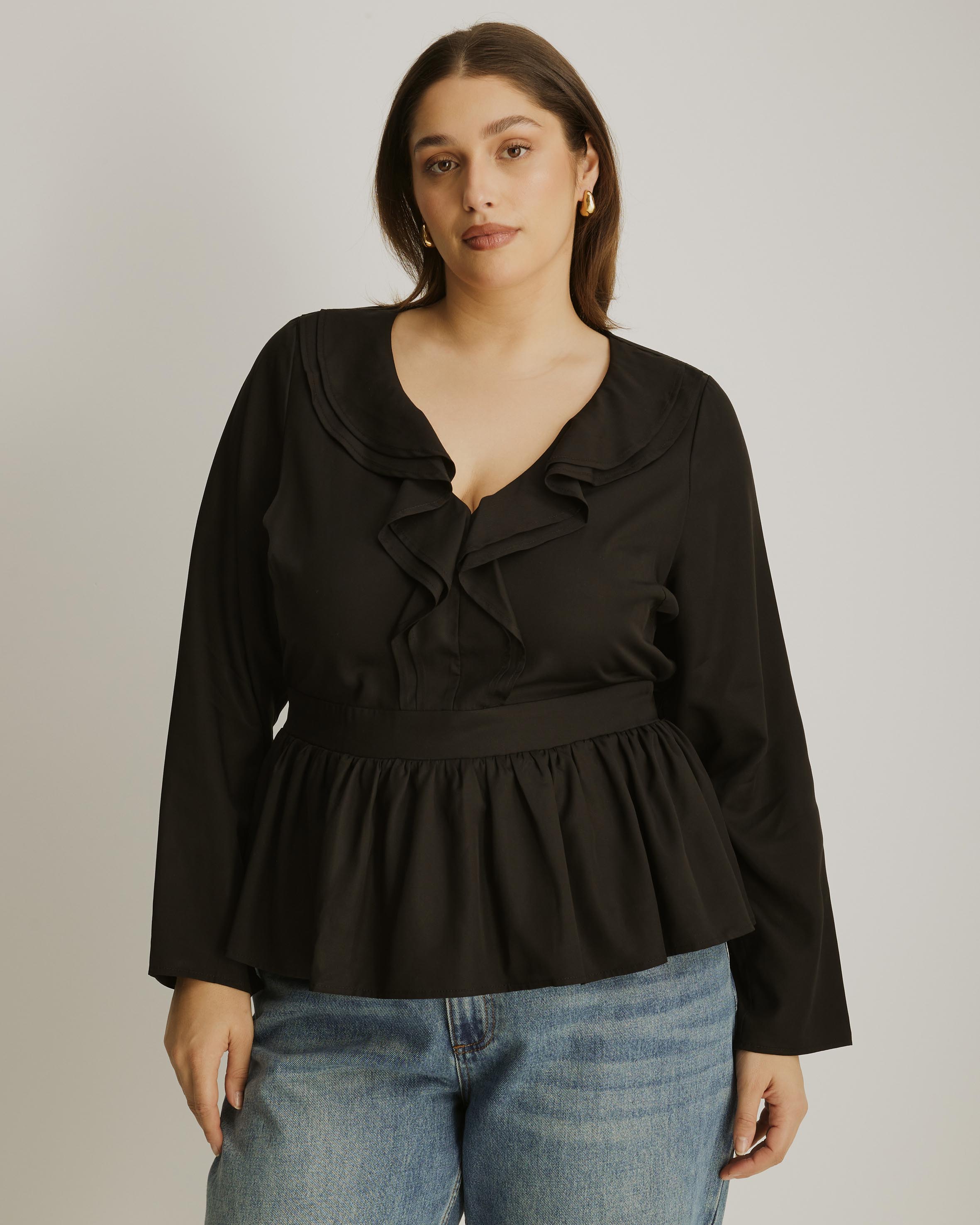 Lyric V-Neck Ruffled Long Sleeve Top