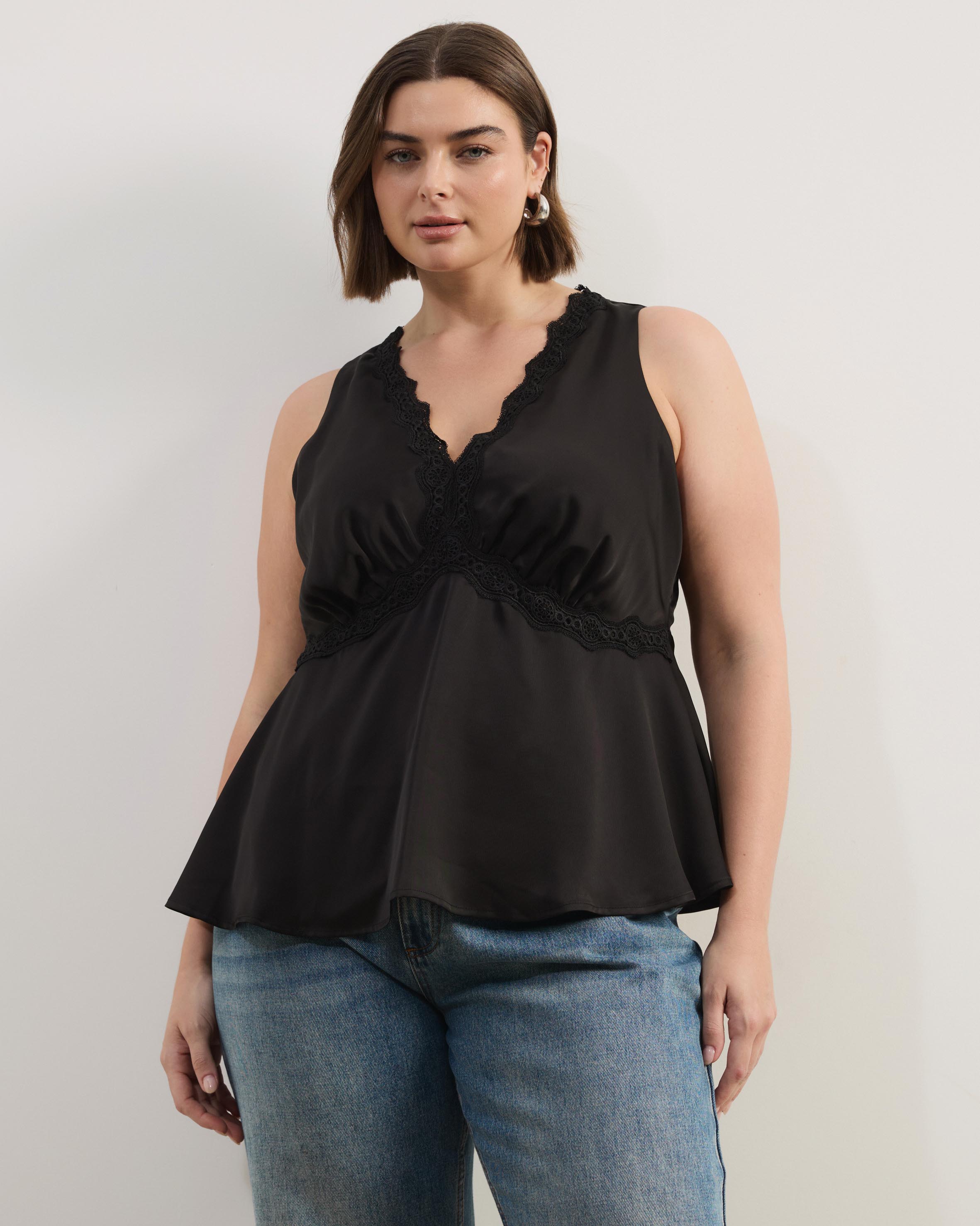Sylvie Satin Lace Trim Top