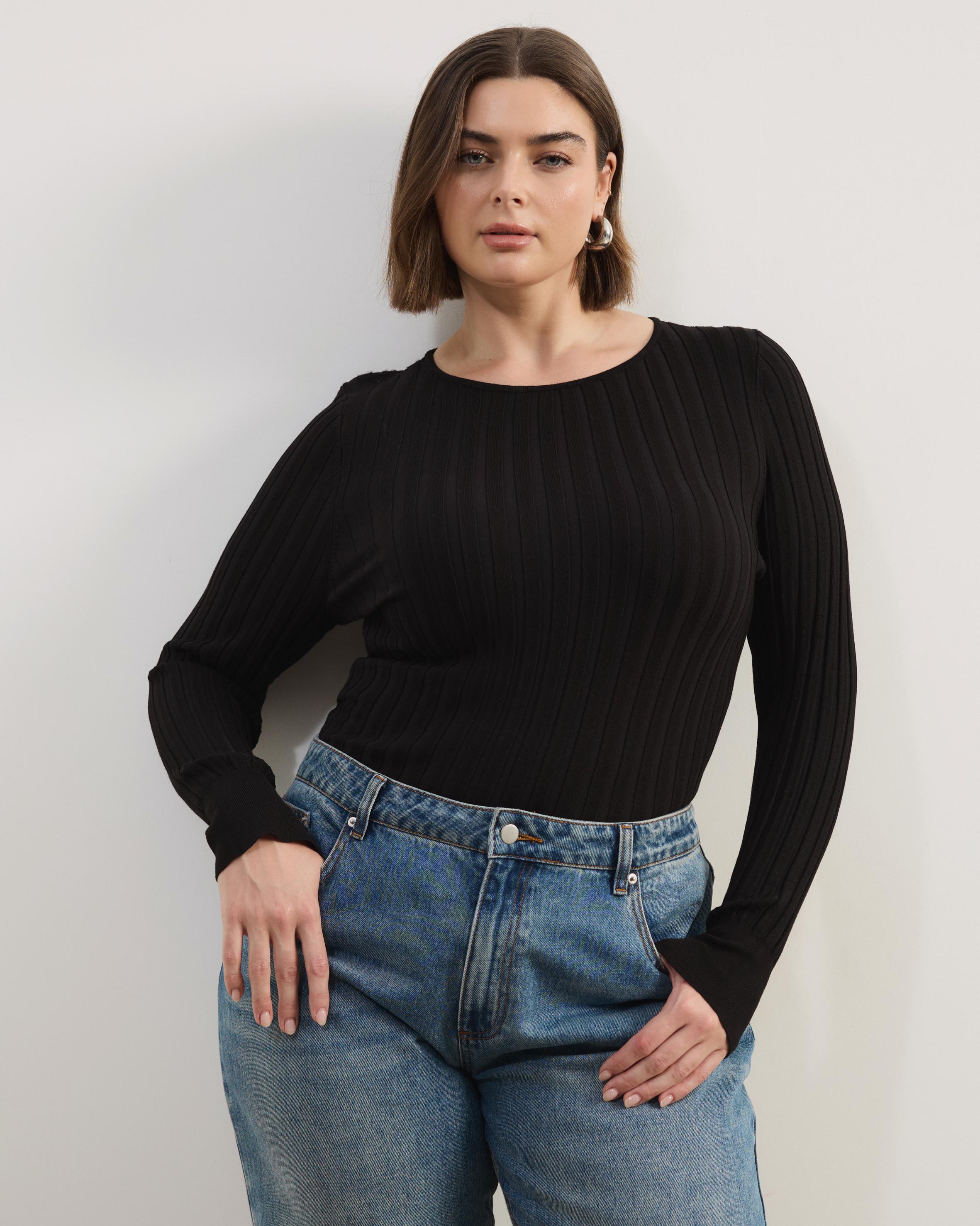 Rumi LS Fitted Rib Knit Top