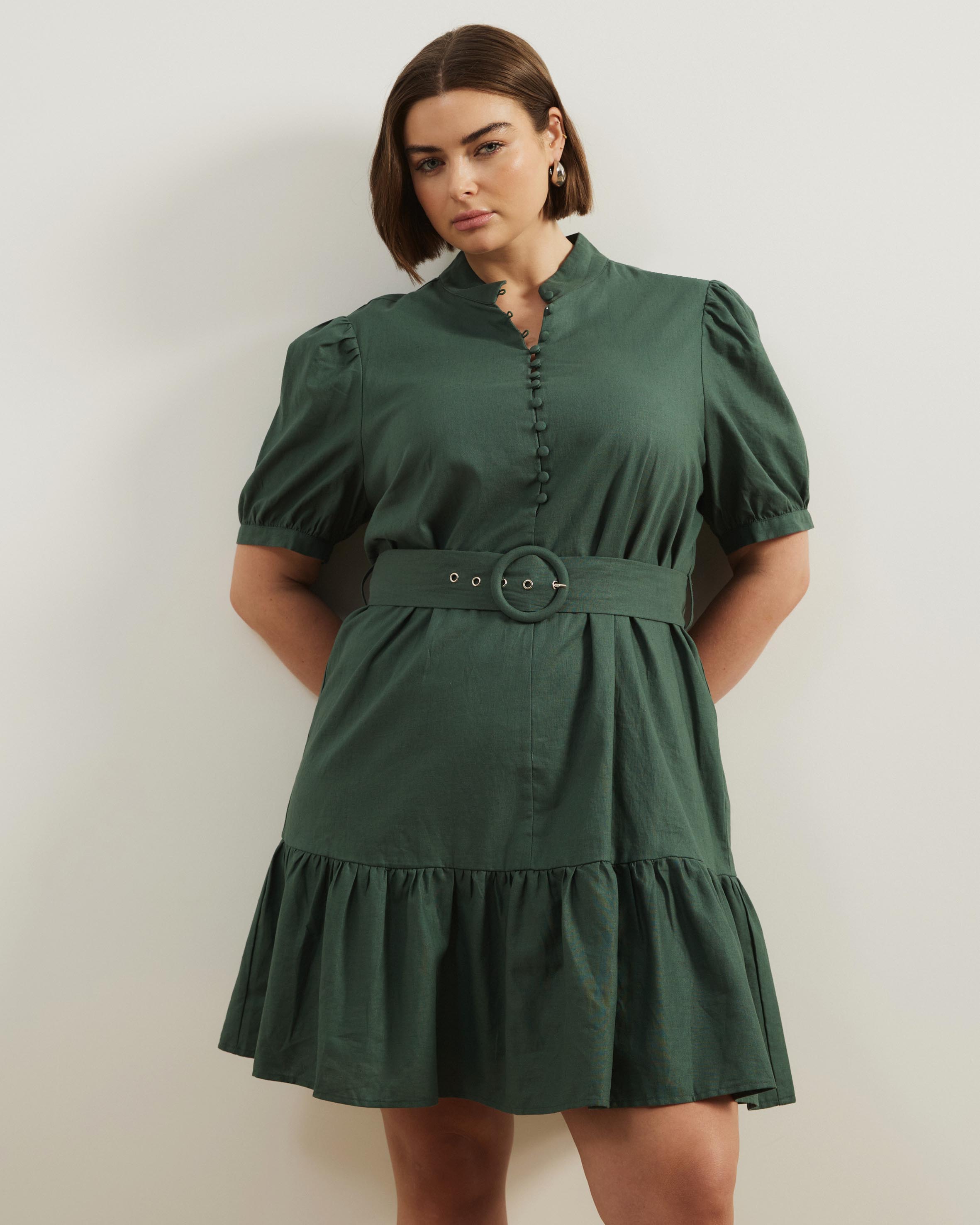 Bailey Button Front Linen Blend Mini Dress