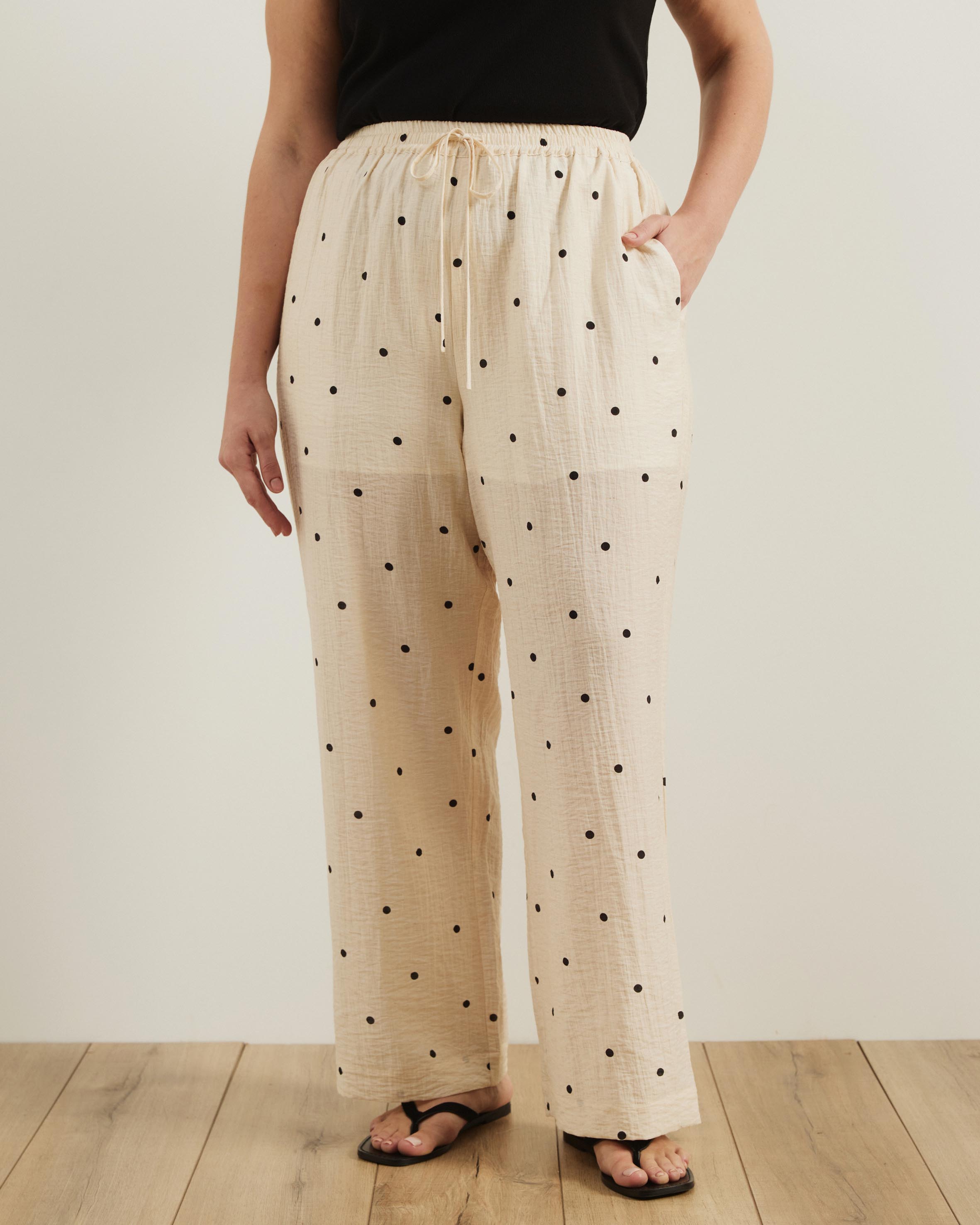 Bella Polka Dot Drawstring Linen Blend Pants