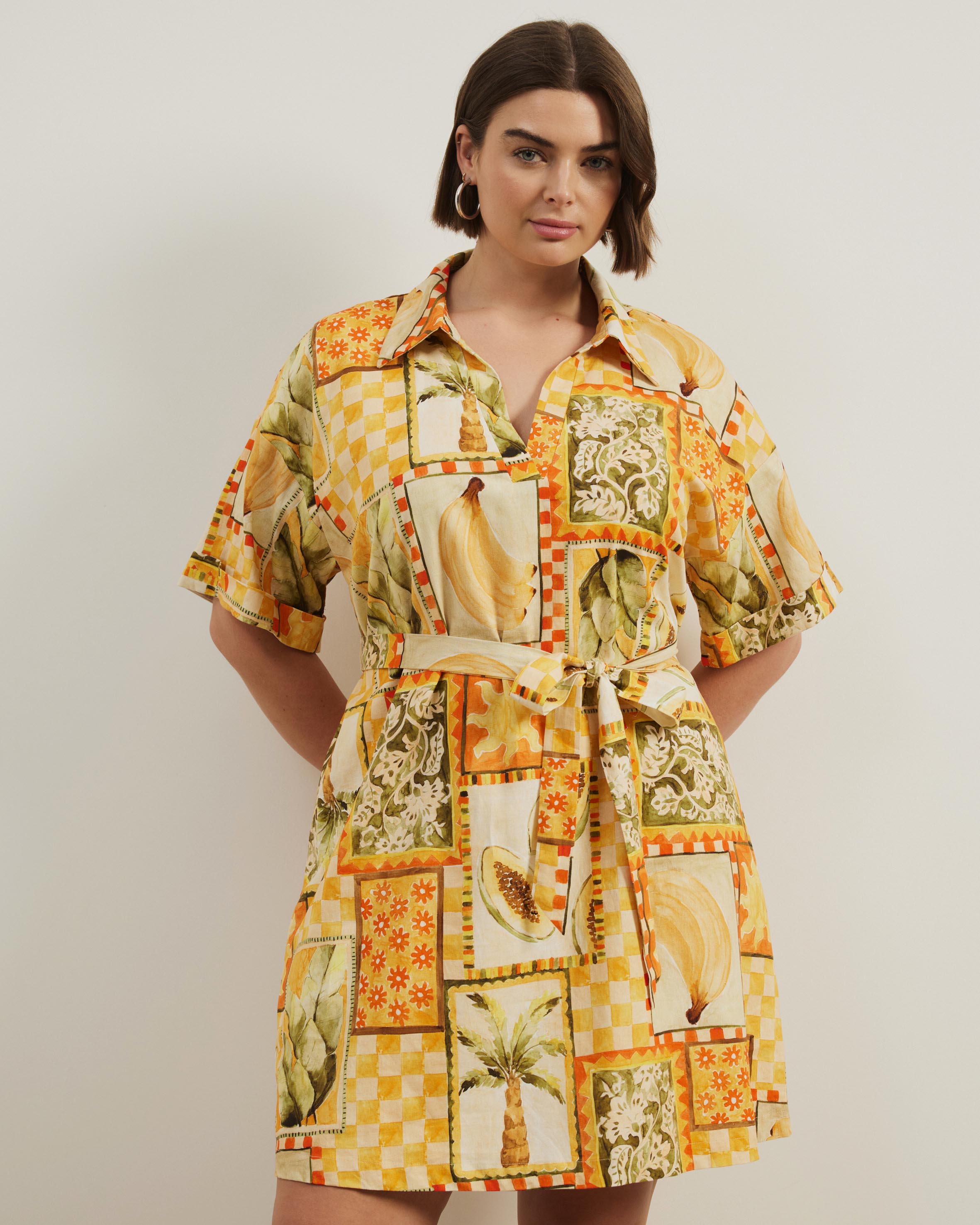 Britt Linen Blend Belted Mini Dress