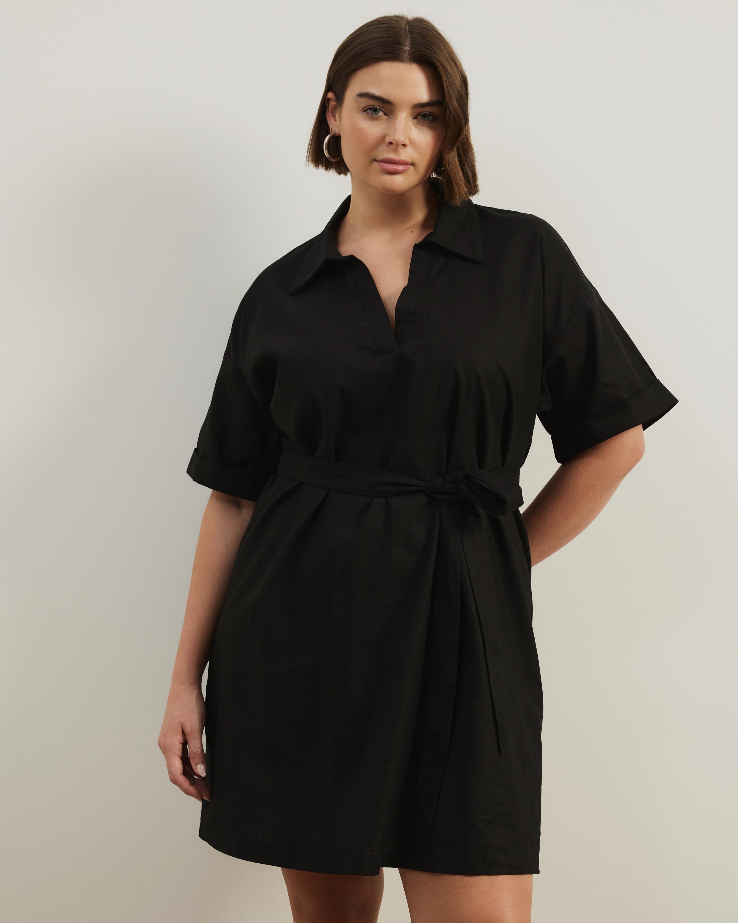 Britt Linen Blend Belted Mini Dress