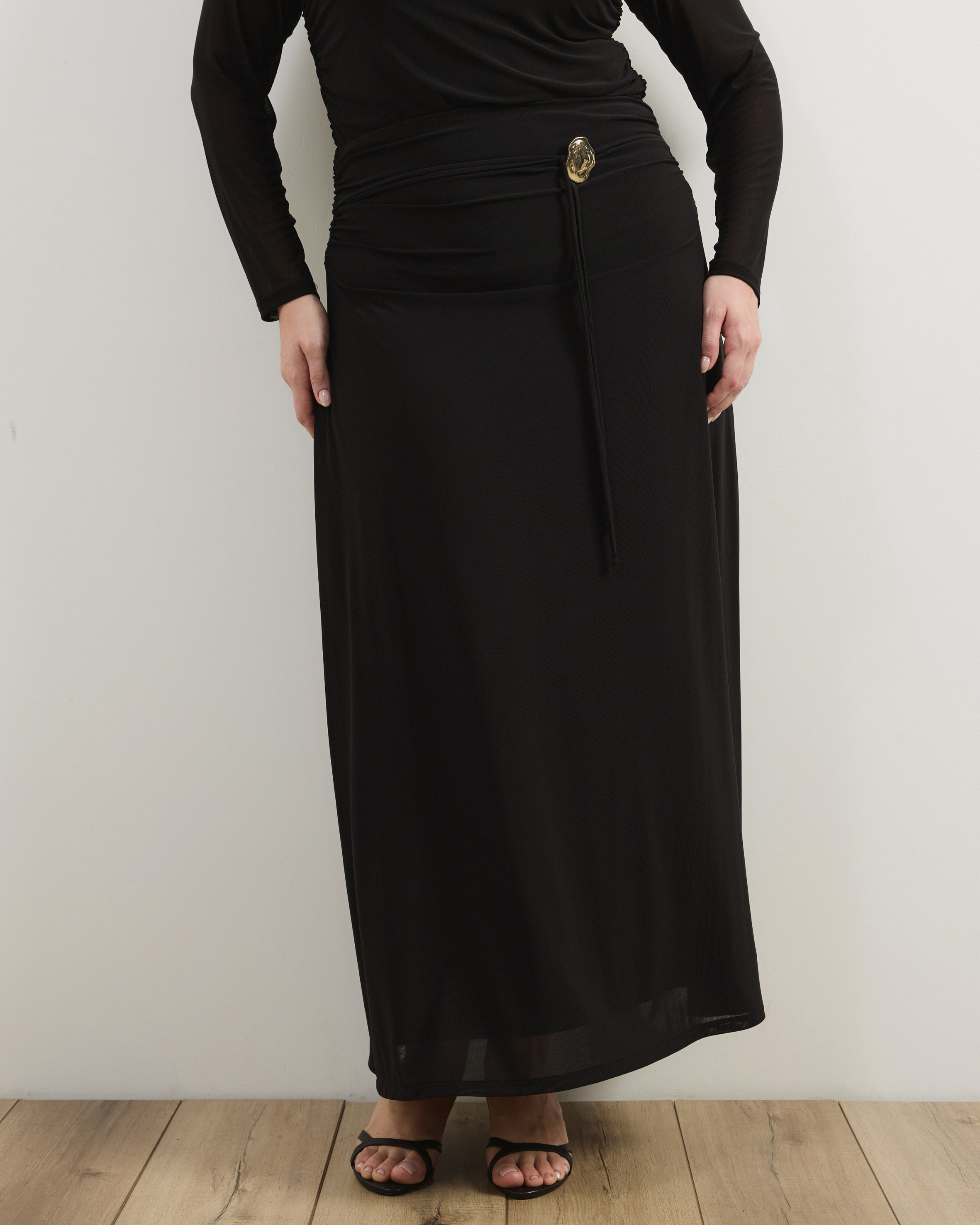 Valentia Belted Mesh Maxi Skirt
