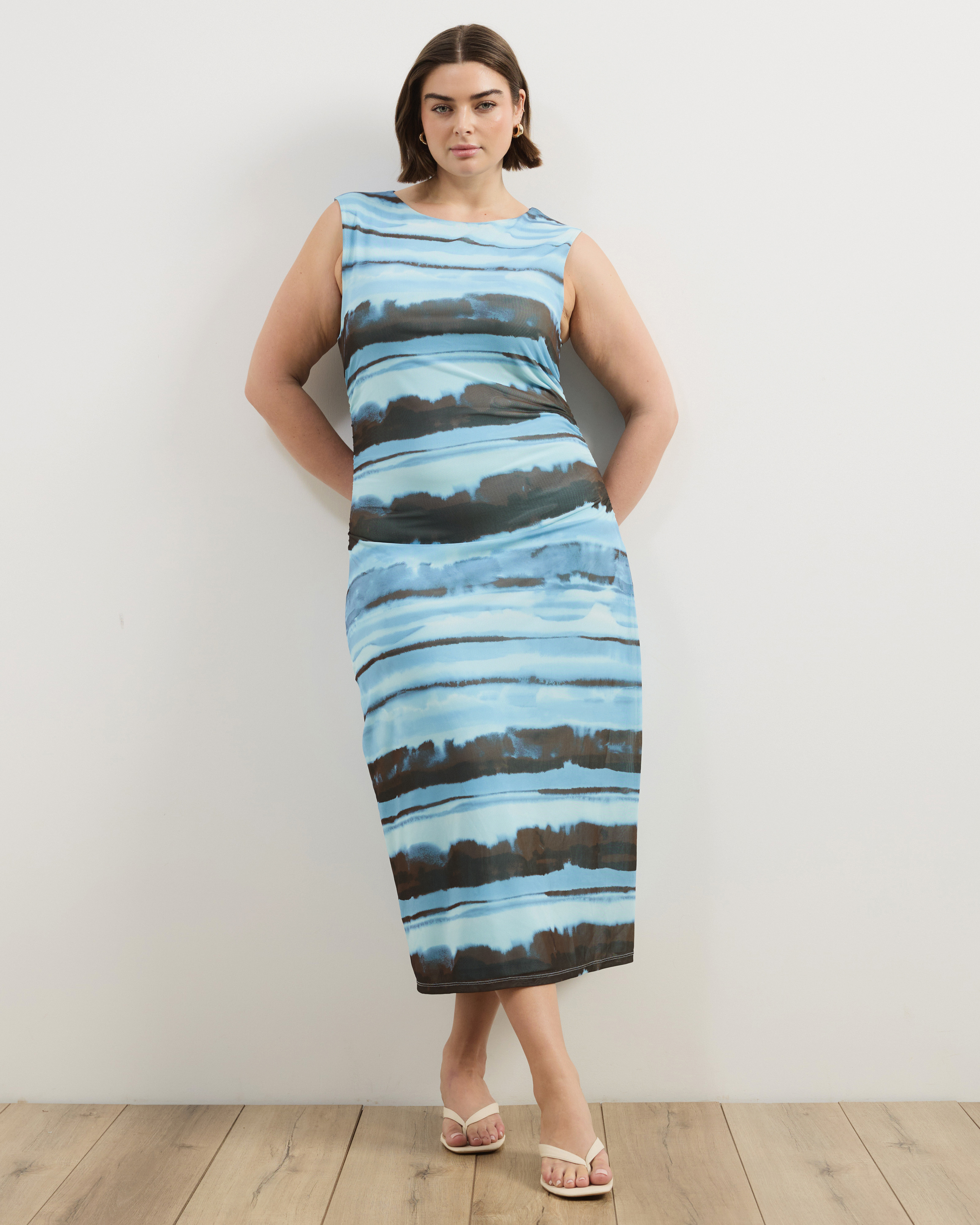Lyra Mesh Gathered Midi Dress