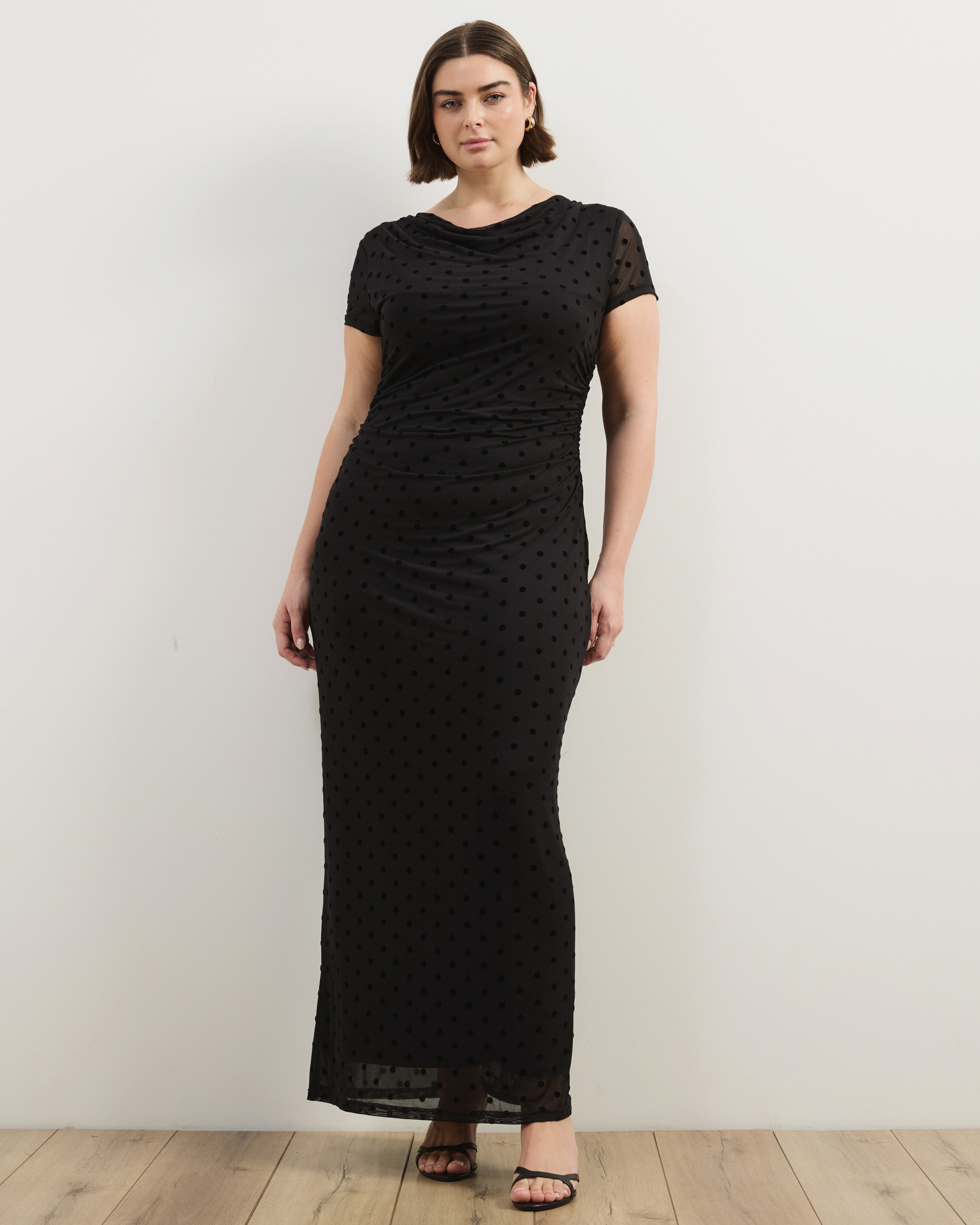 Sara Polkadot Mesh Midi Dress With Cap Sleeve