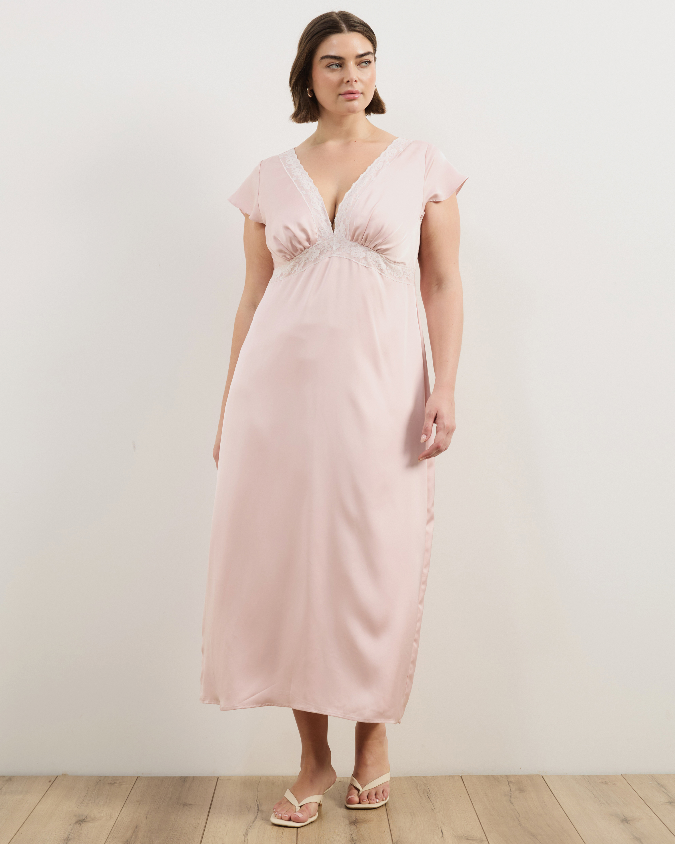 Becca Lace Trim Satin Maxi Dress