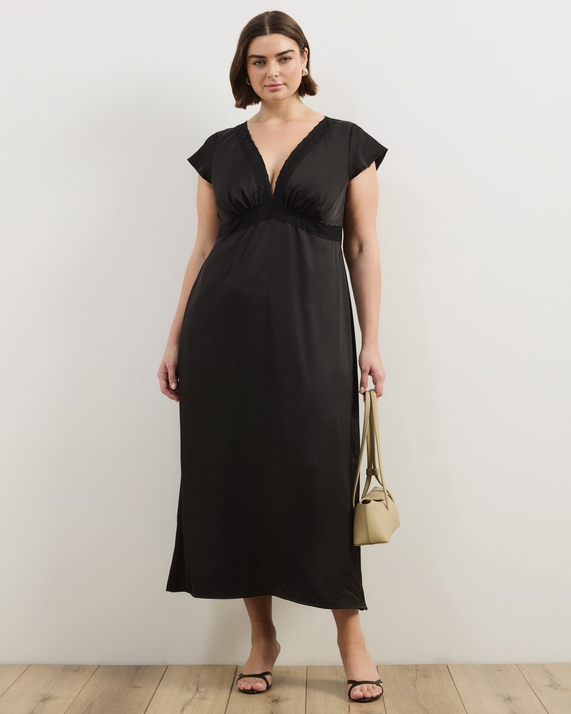 Becca Lace Trim Satin Maxi Dress