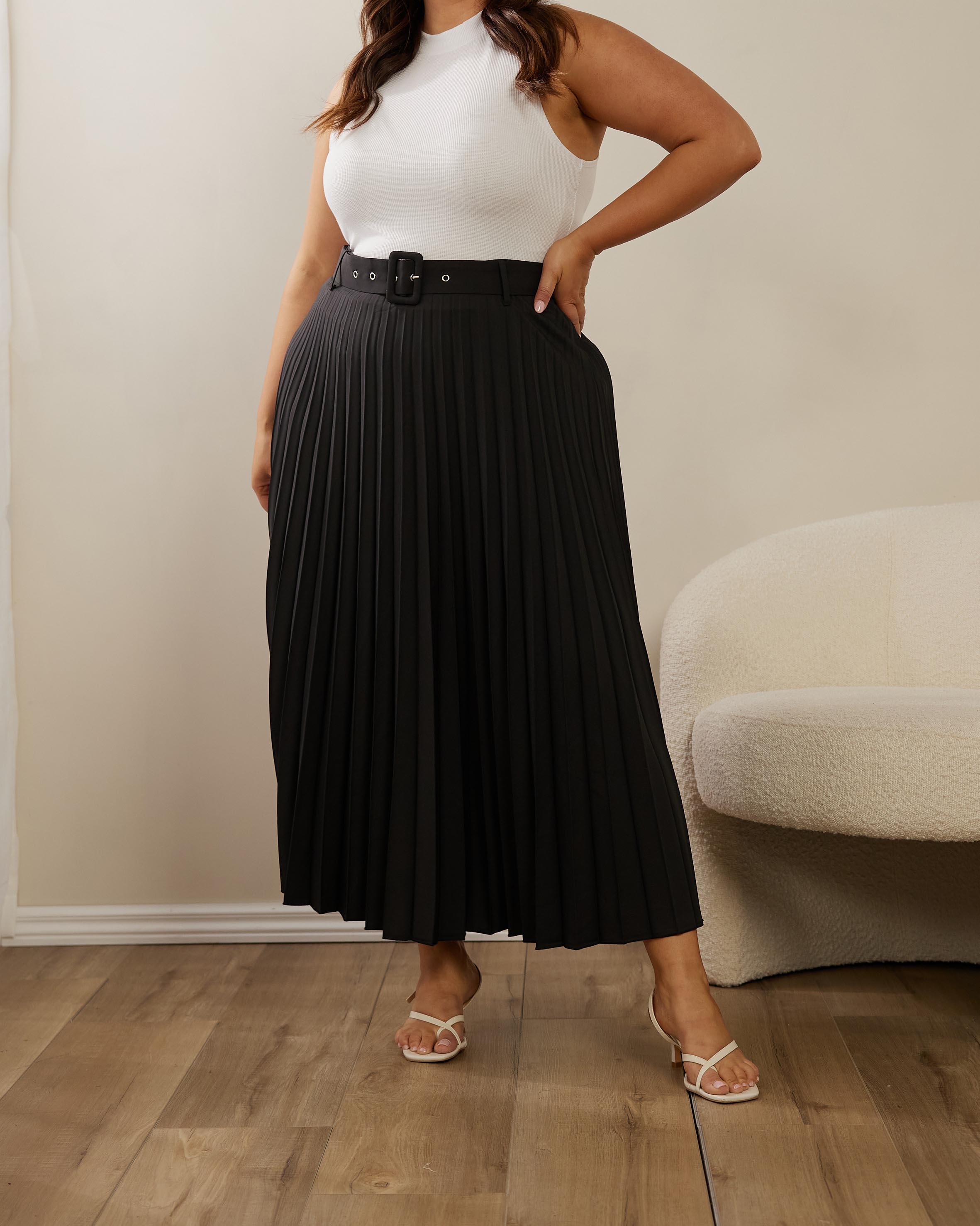 Hailey Pleated Belt Midi Skirt