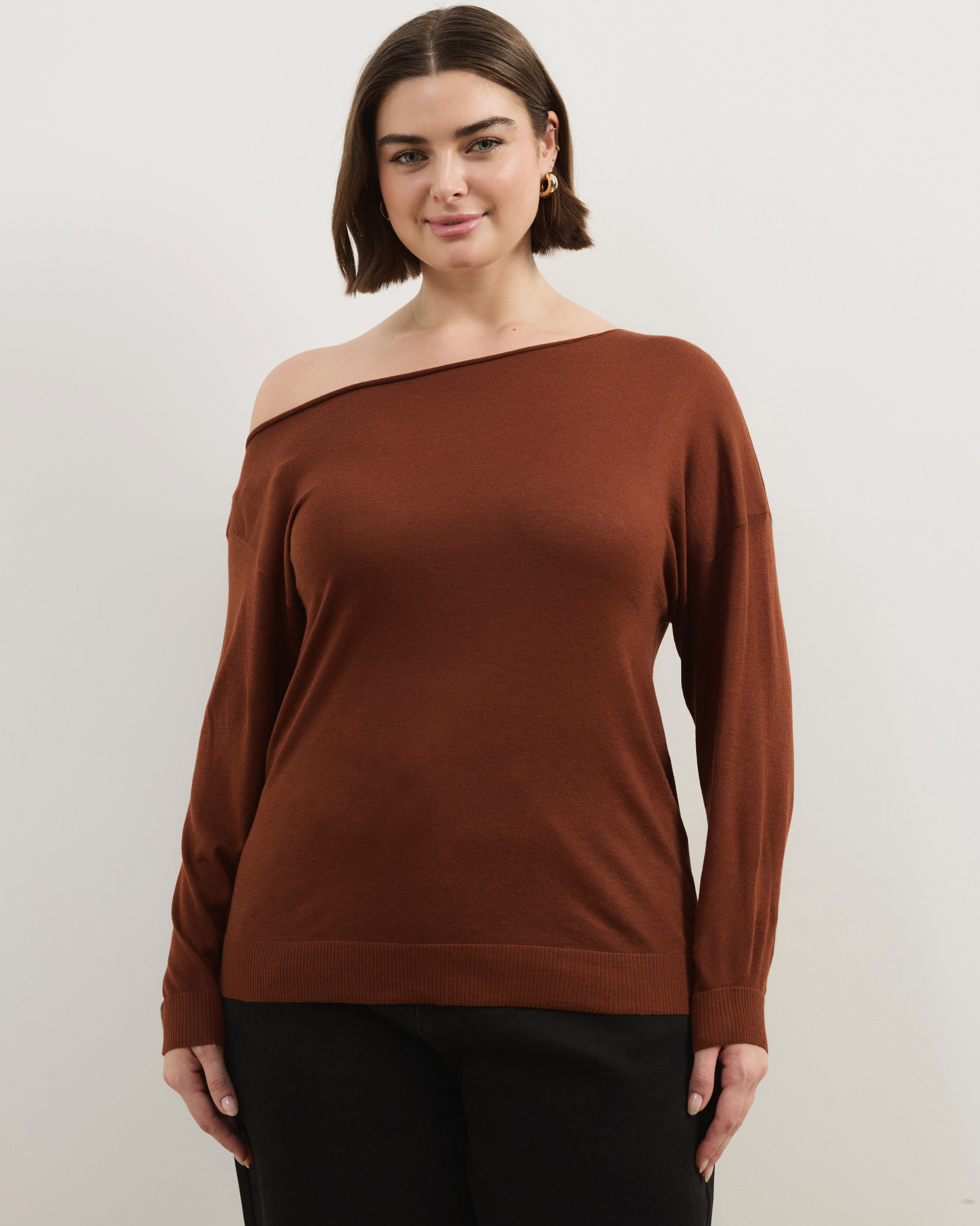 Della Off Shoulder Fine Knit Top