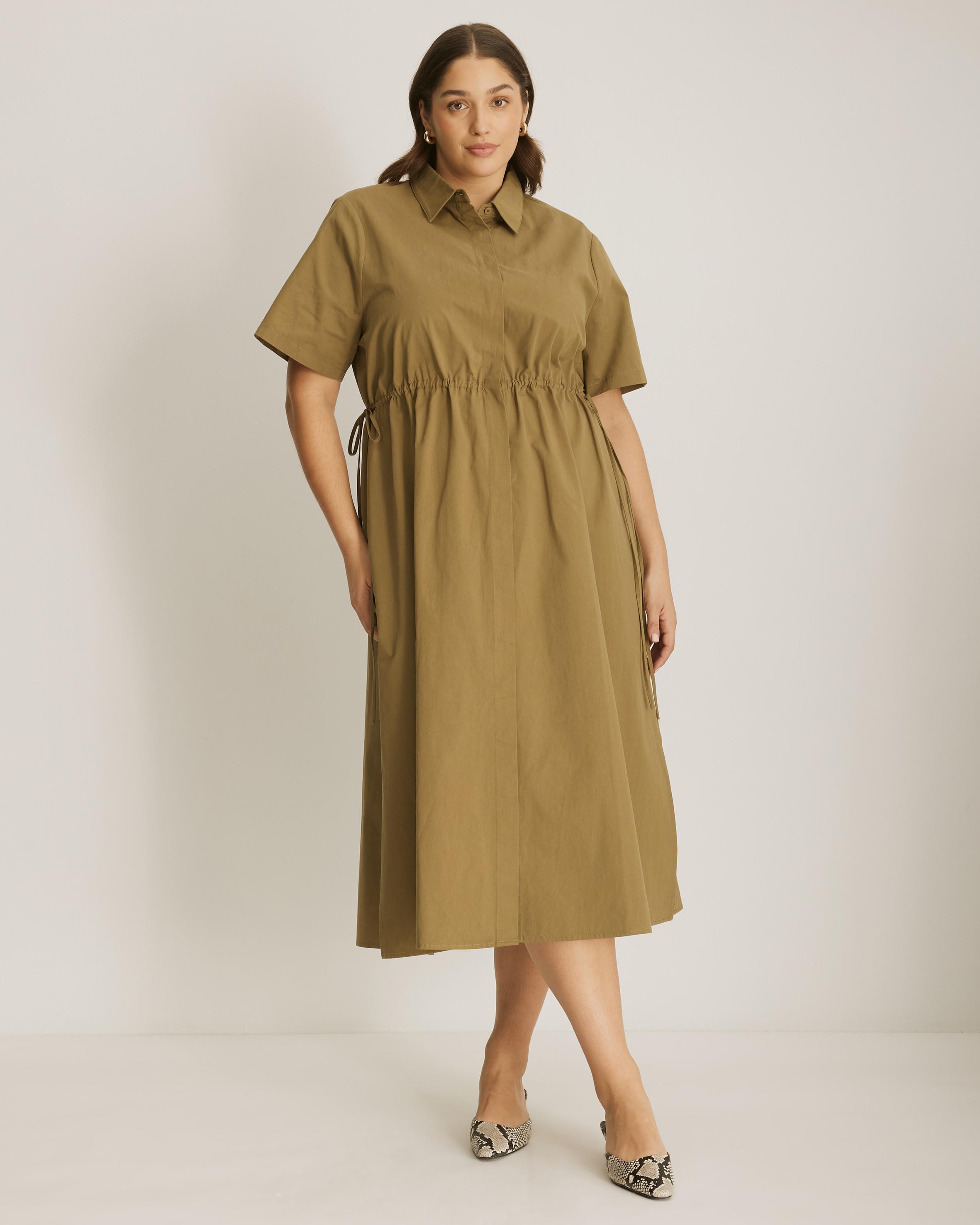 Tara Cinch Waist Midi Shirt Dress
