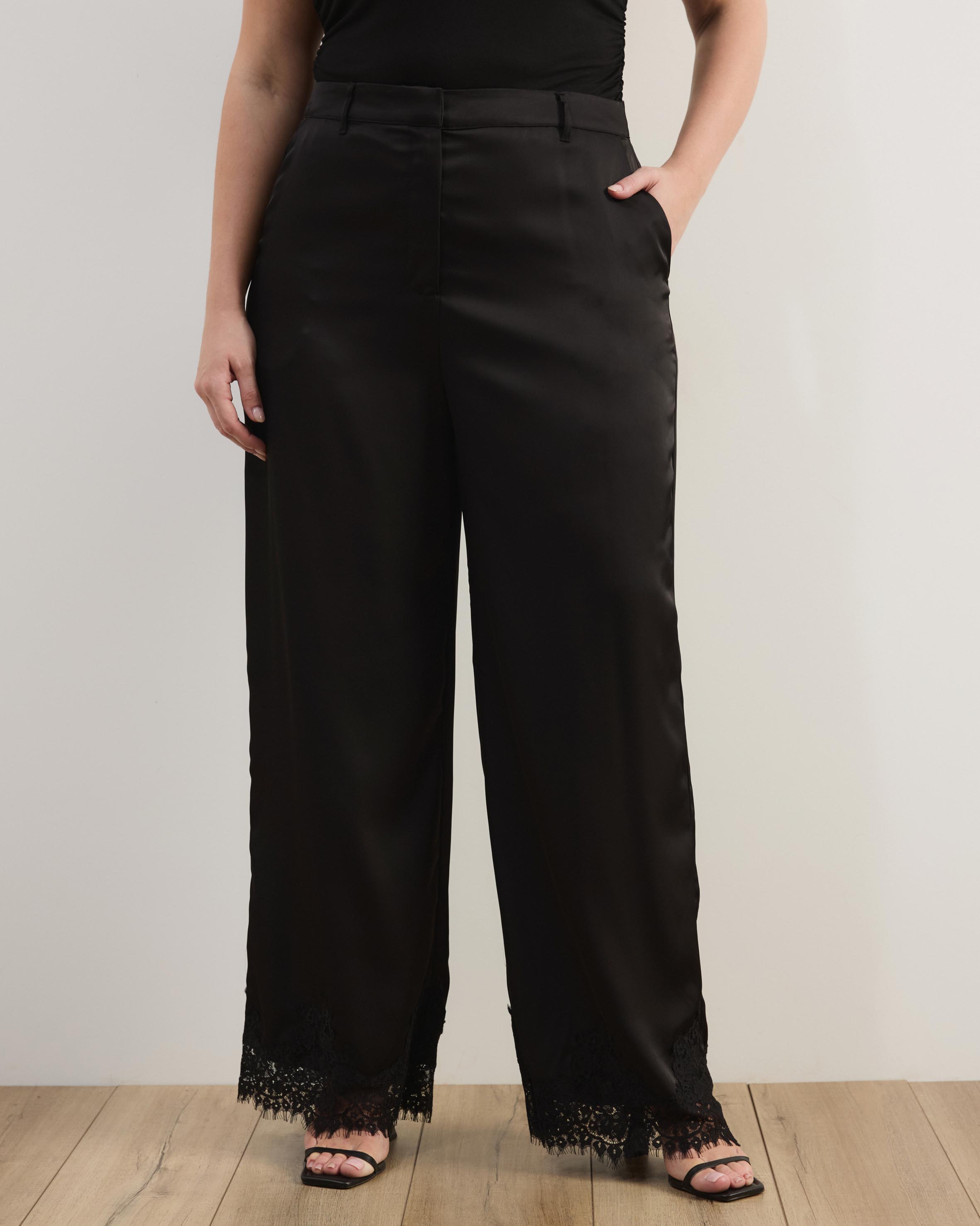 Leoni Asymmetric Lace Satin Pants