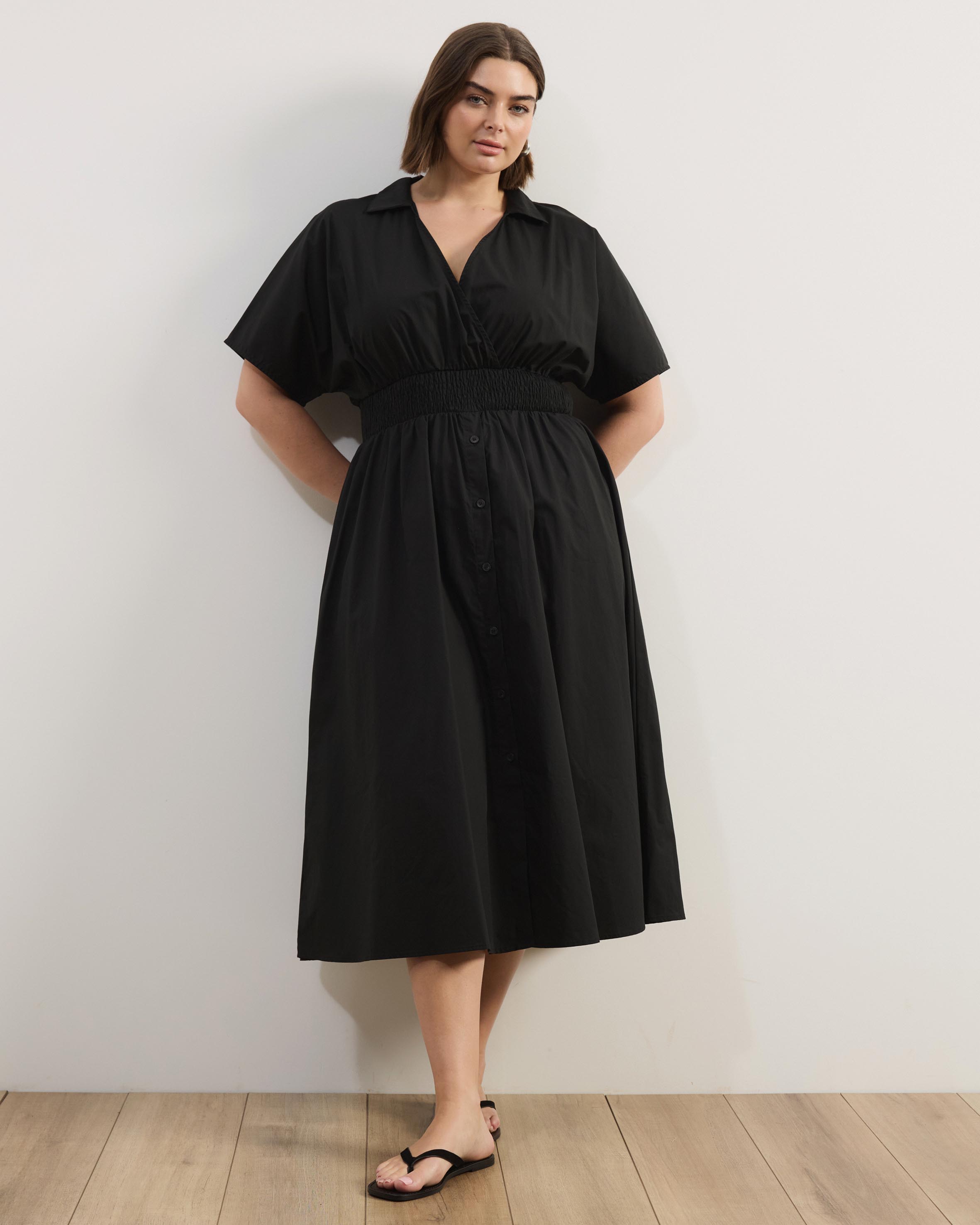 Ines Shirring Waist Midi Dress