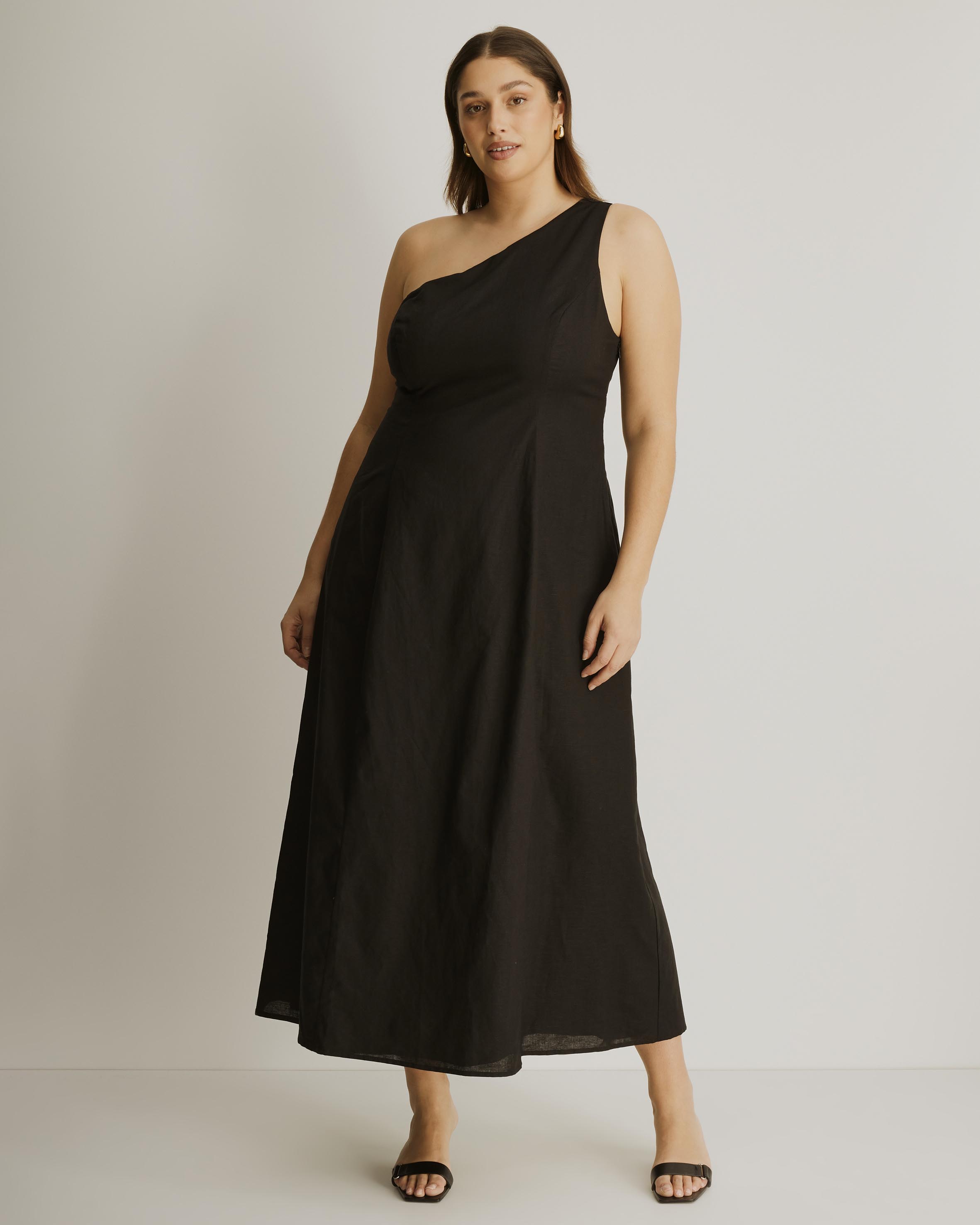 Oralie One Shoulder Linen Blend Midi Dress