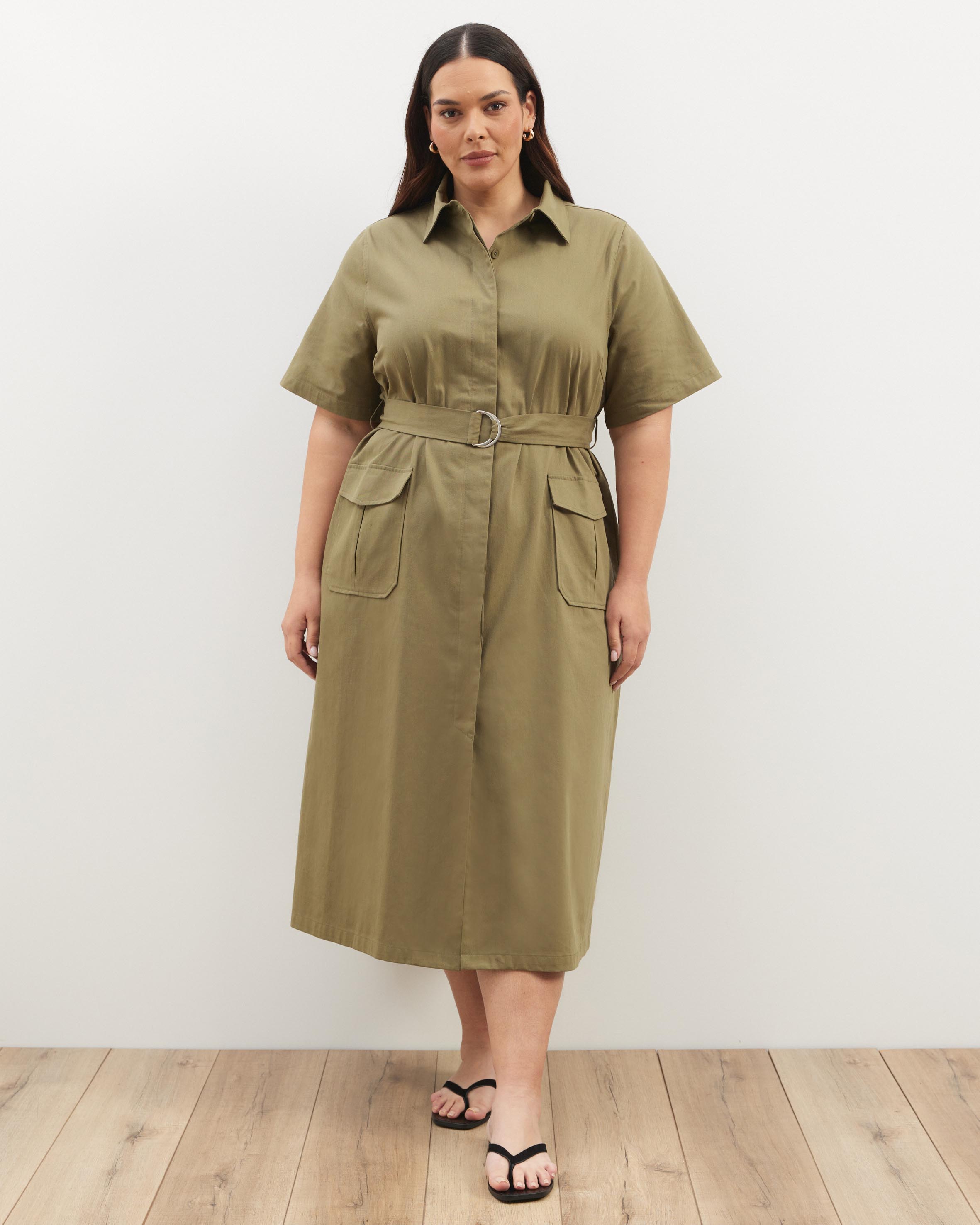 Amy Cotton Drill Midi Shirt Dress