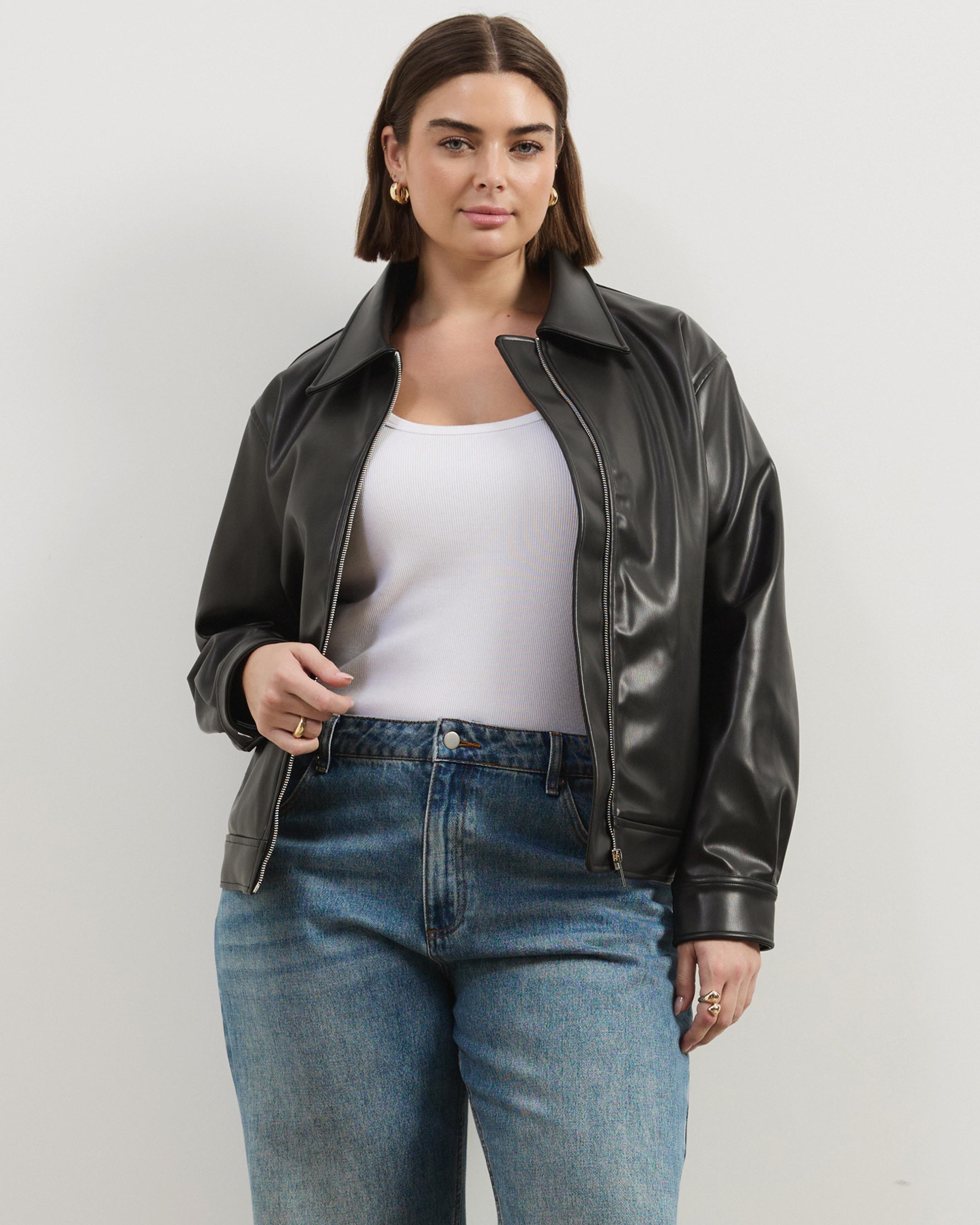 Renna Faux Leather Bomber Jacket