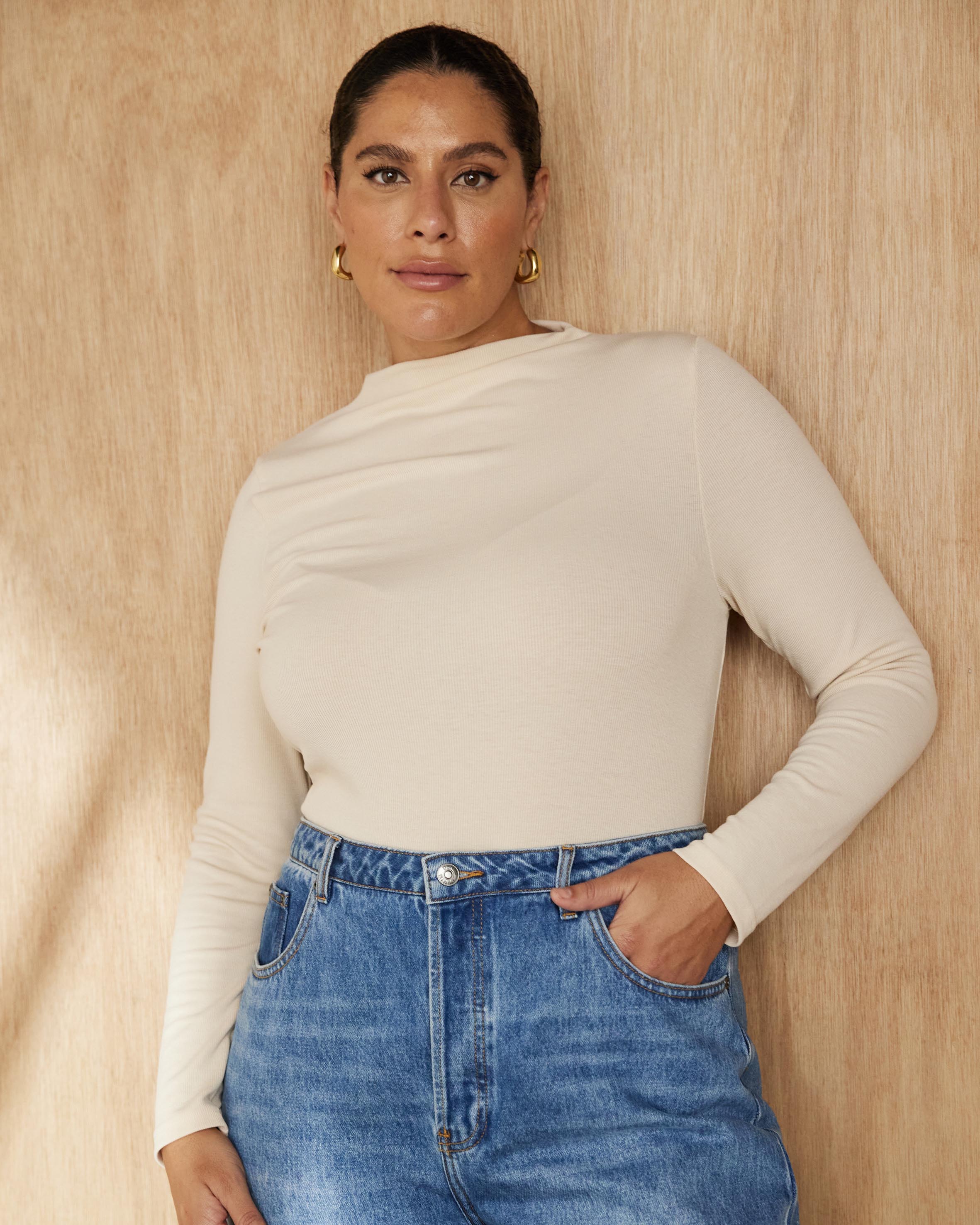Mock Neck Rib Long Sleeve Top