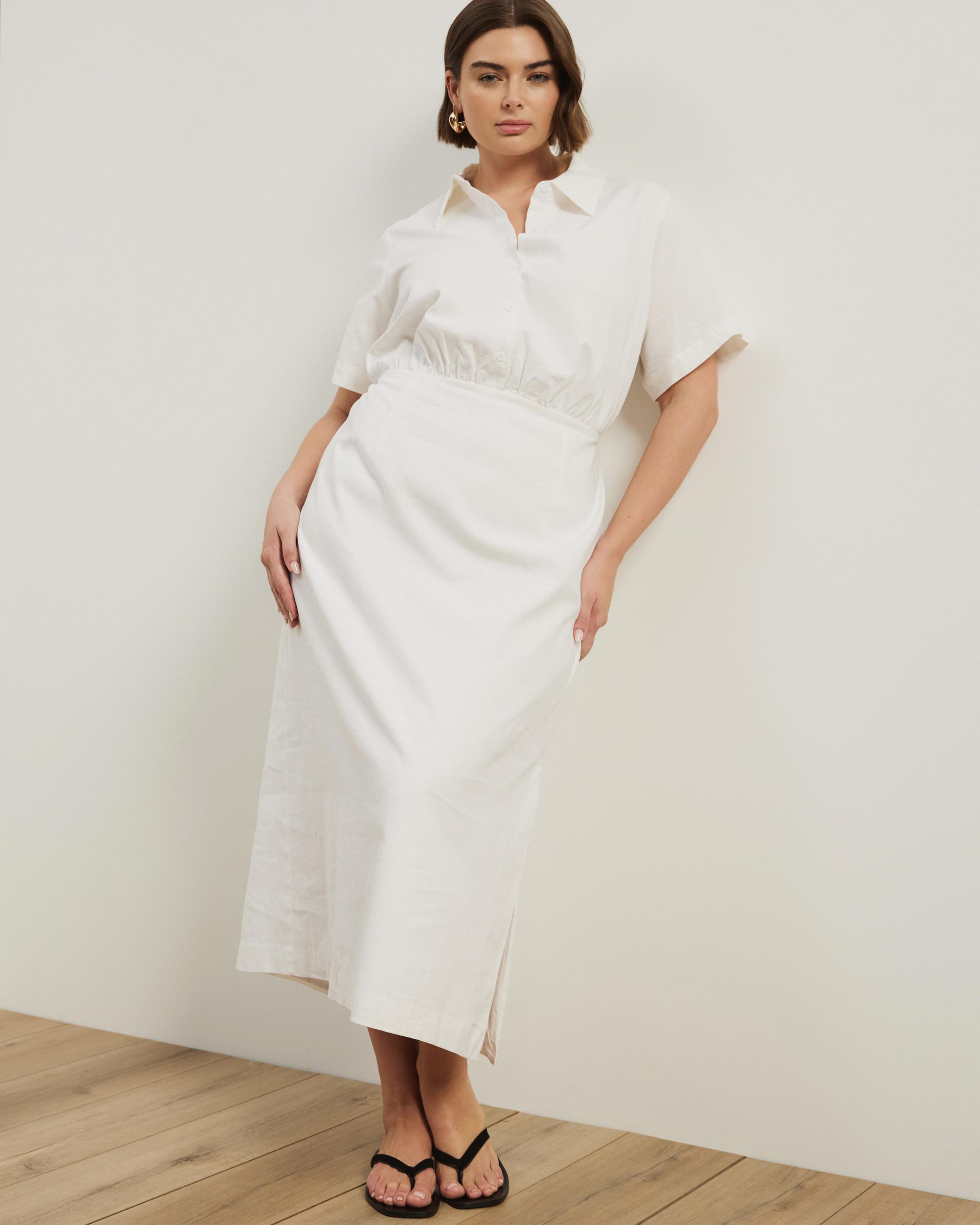 Remi Linen Blend Midi Shirt Dress