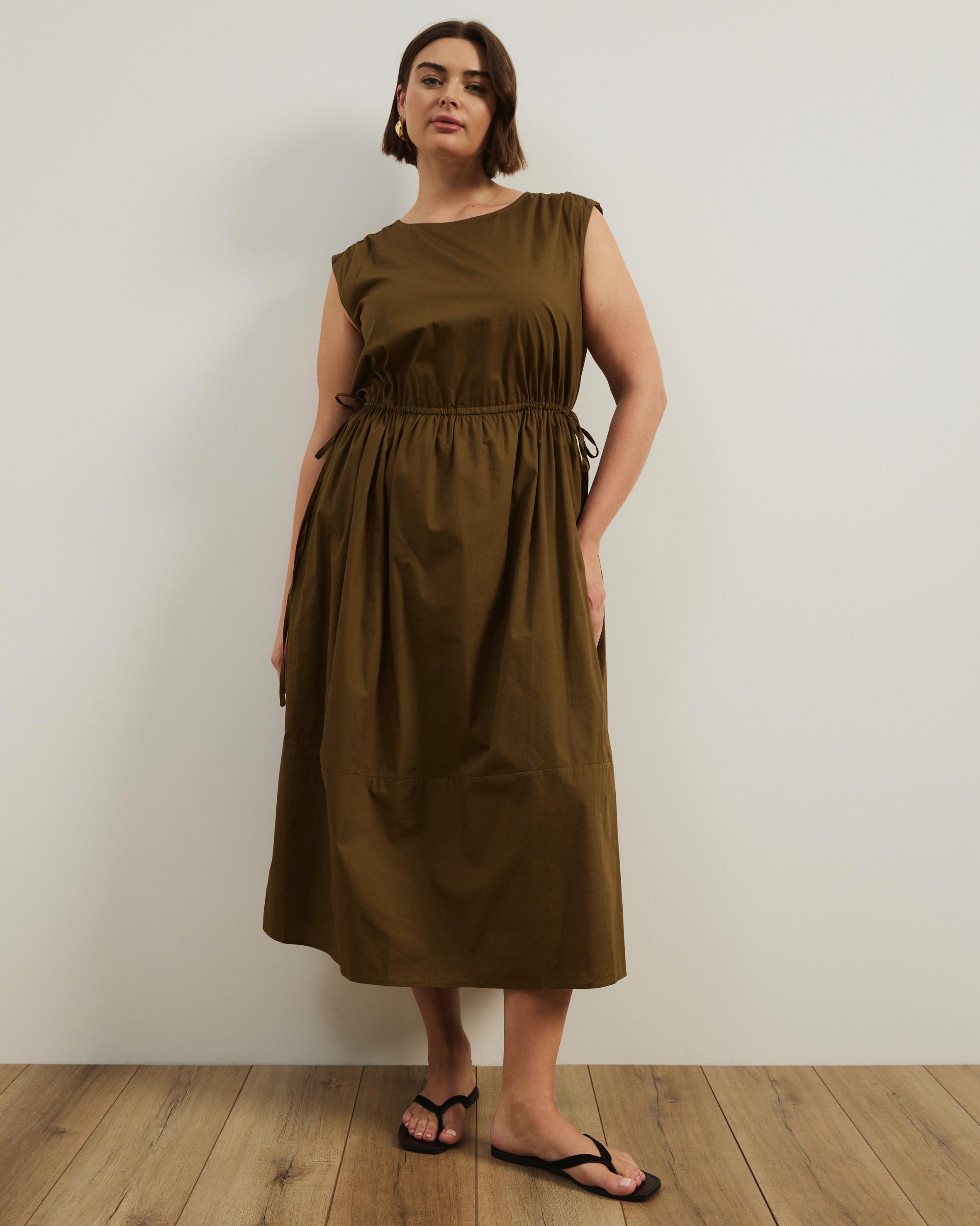 Cora Drawstring Poplin Midi Dress