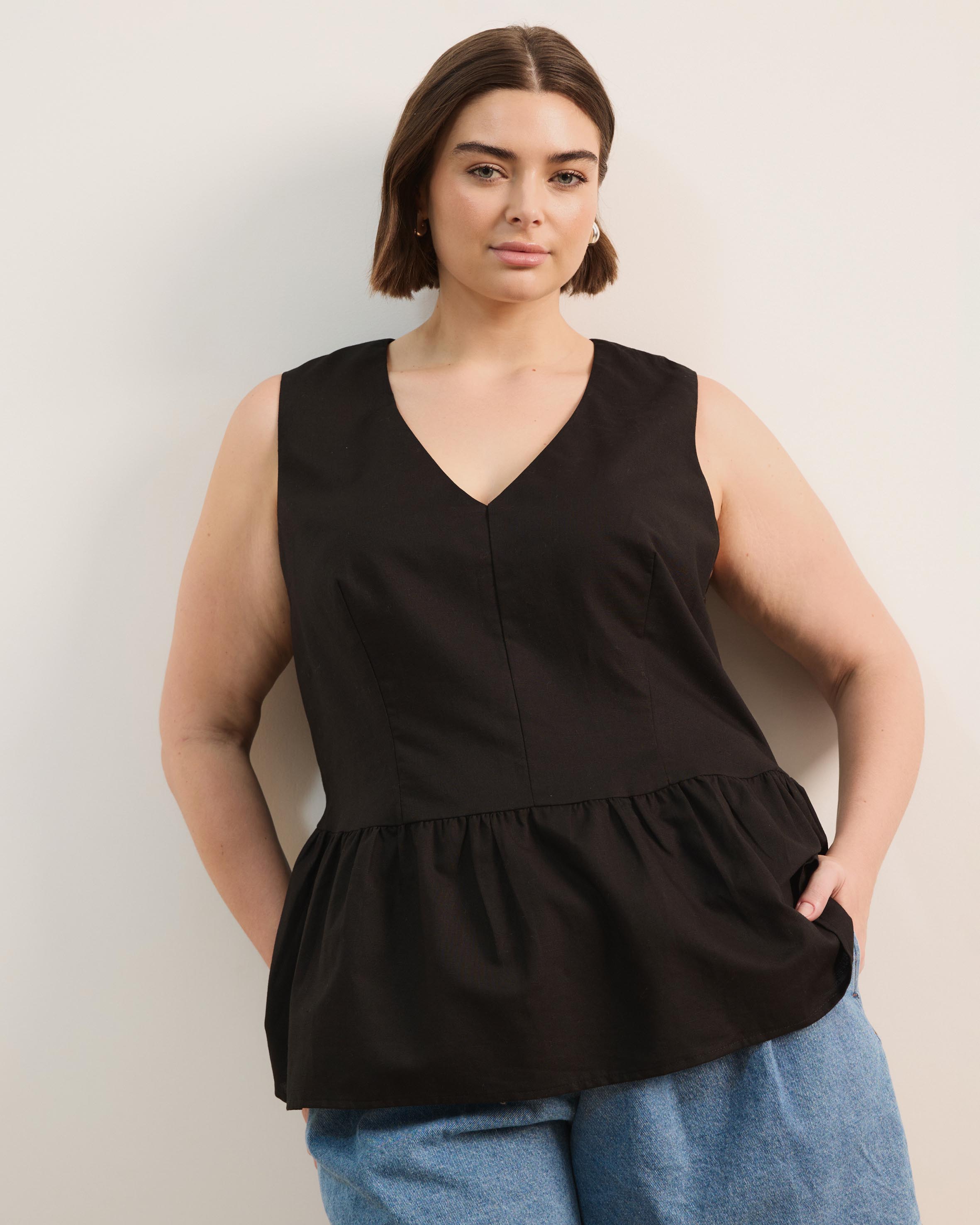 Lola Linen V-Neck Peplum Top