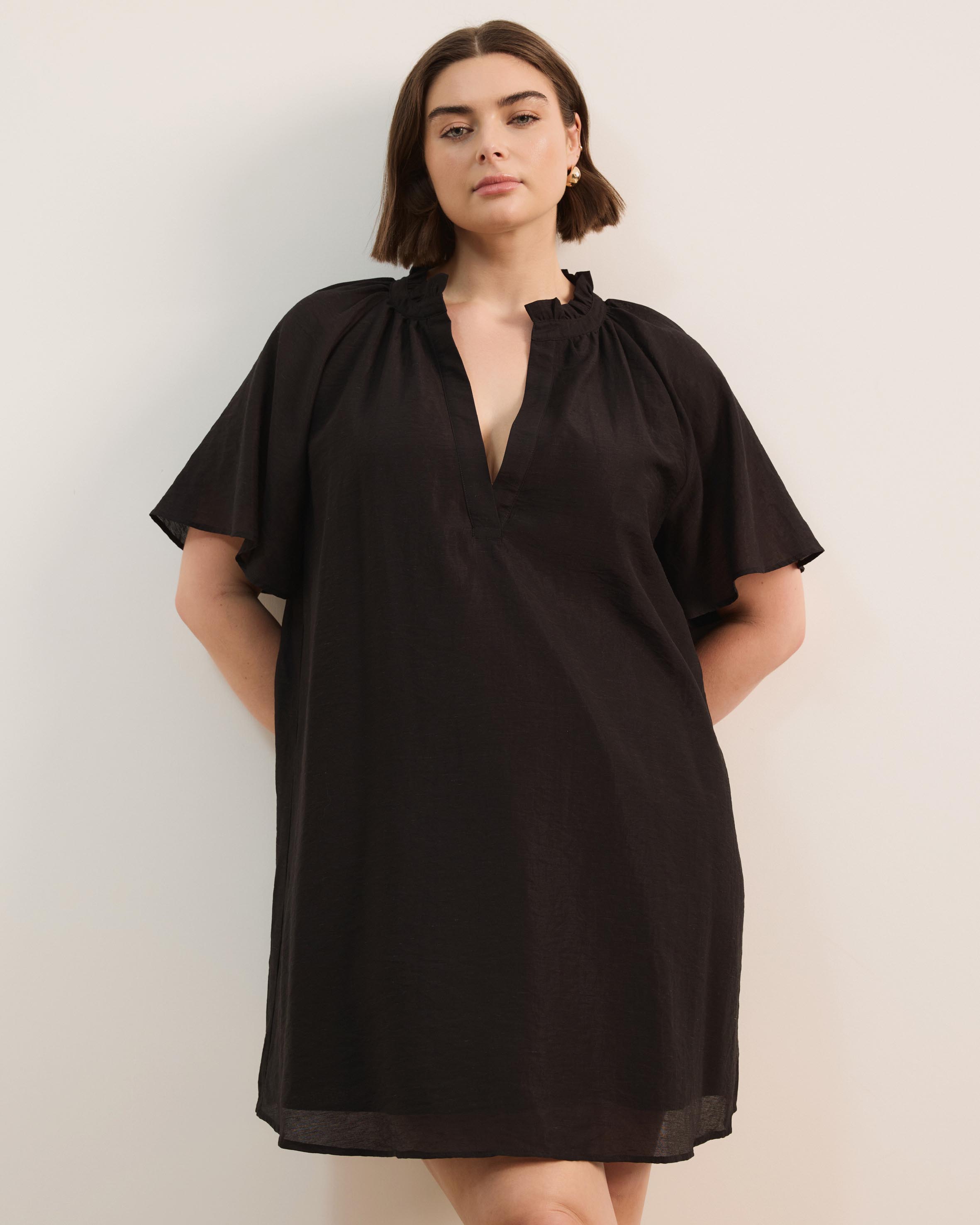 Amina Linen Blend A-Line Mini Dress with Butterfly Sleeve