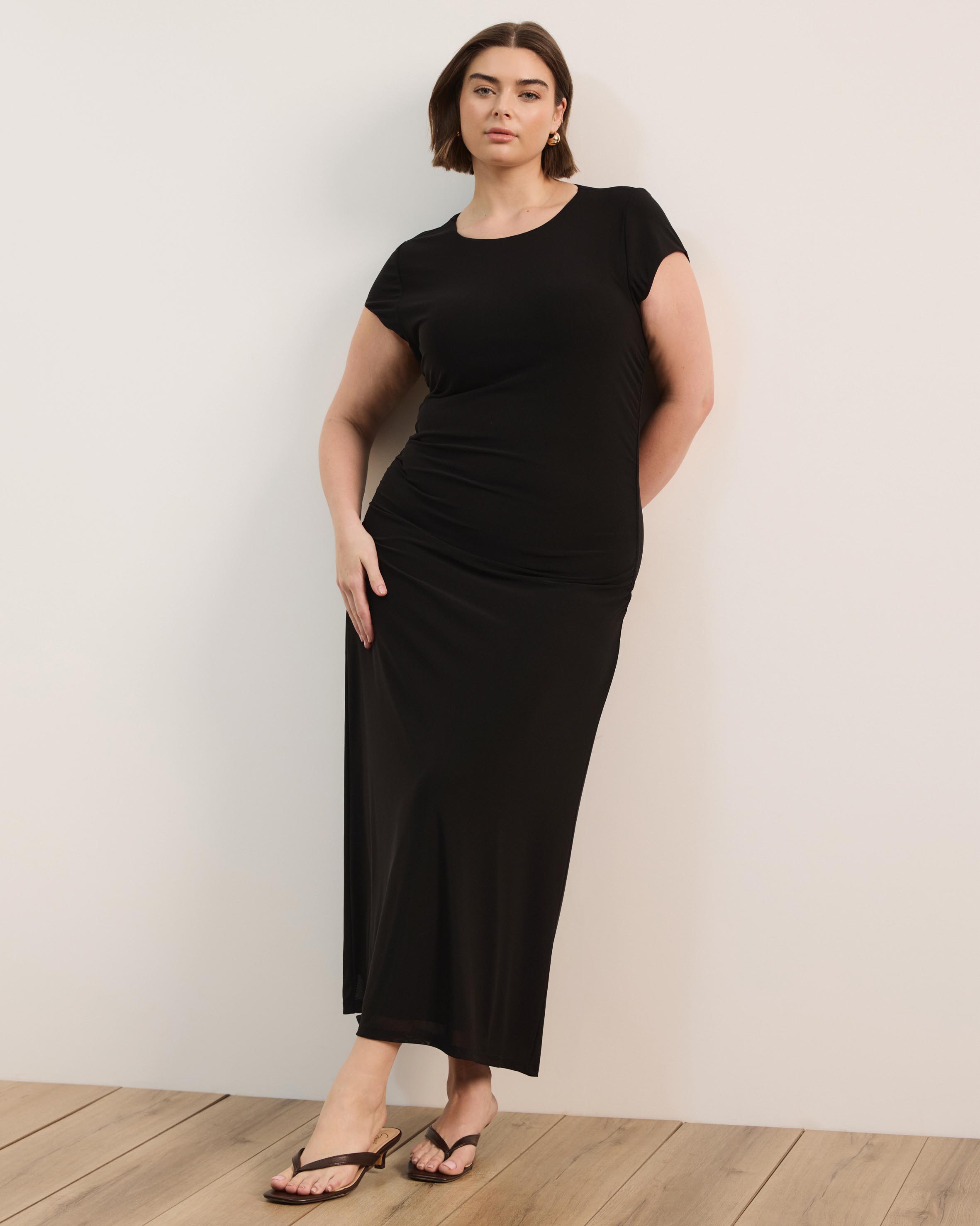 Ruby Mesh Midi Dress With Cap Sleeves