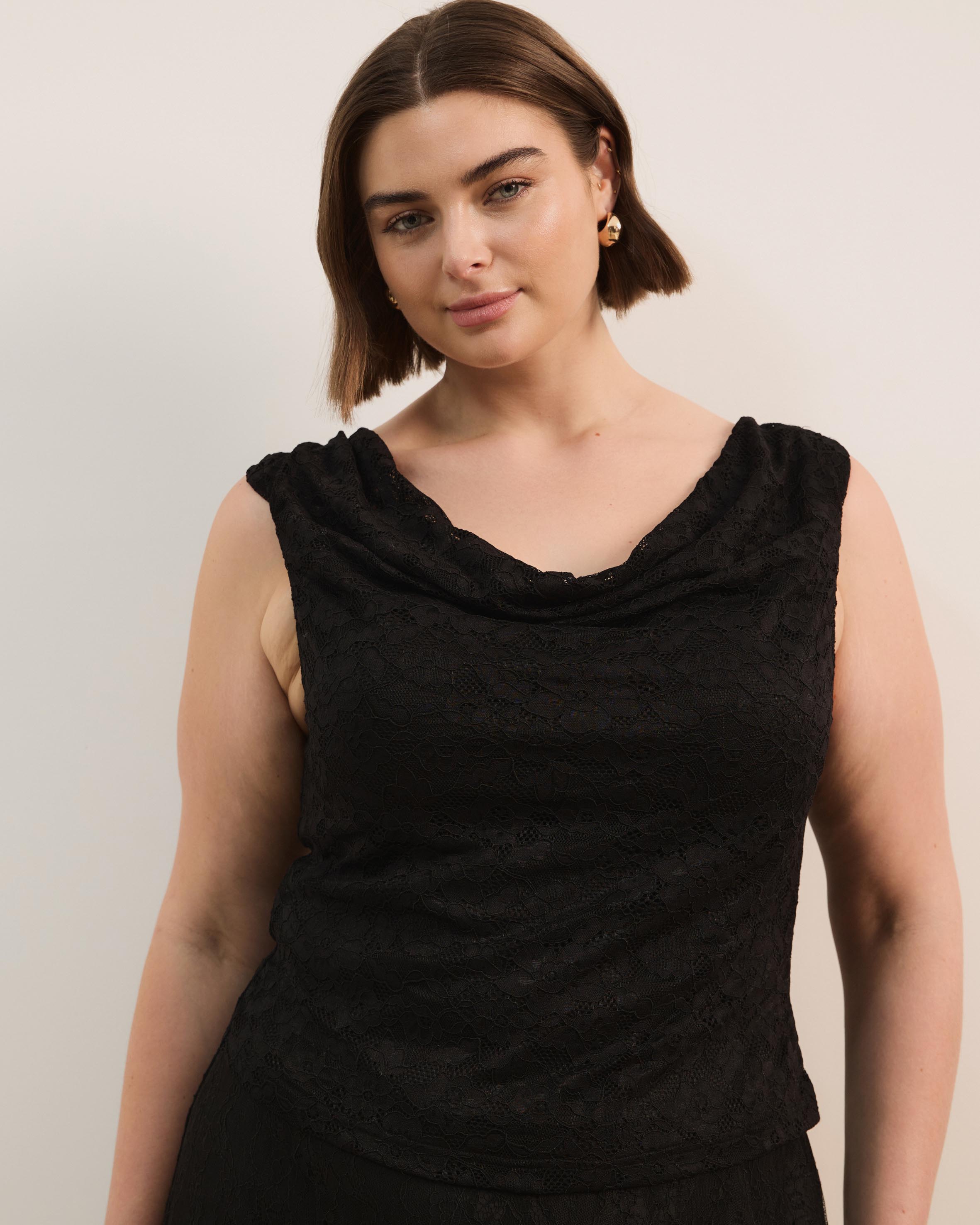 Lydia Cowl Neck Stretch Lace Top