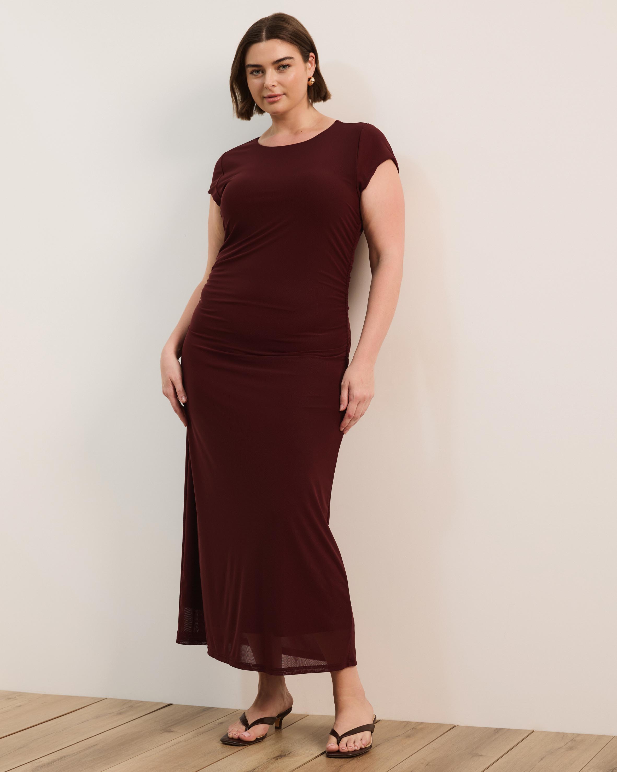 Ruby Mesh Midi Dress With Cap Sleeves