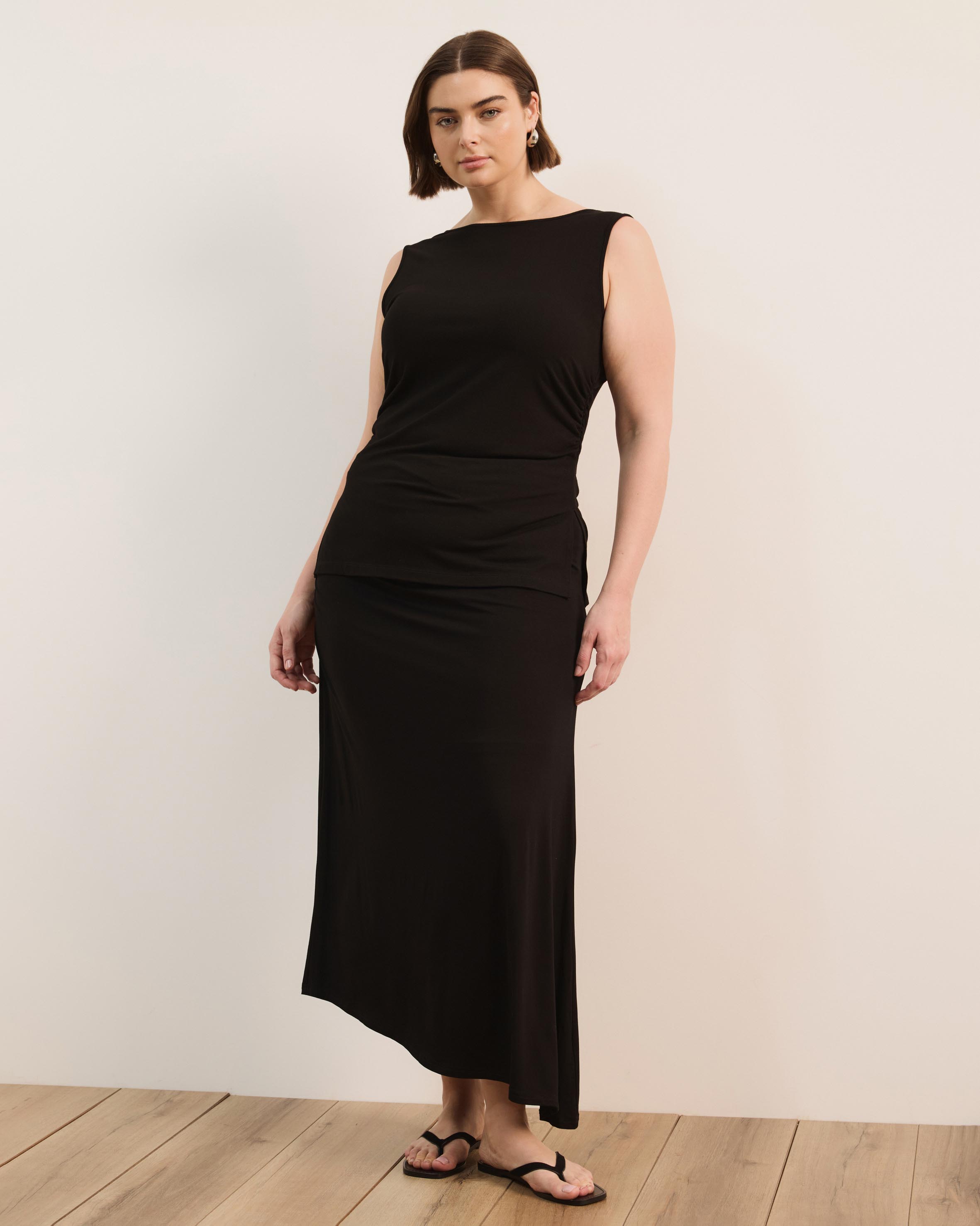 Tara Jersey Maxi Skirt with Gathers
