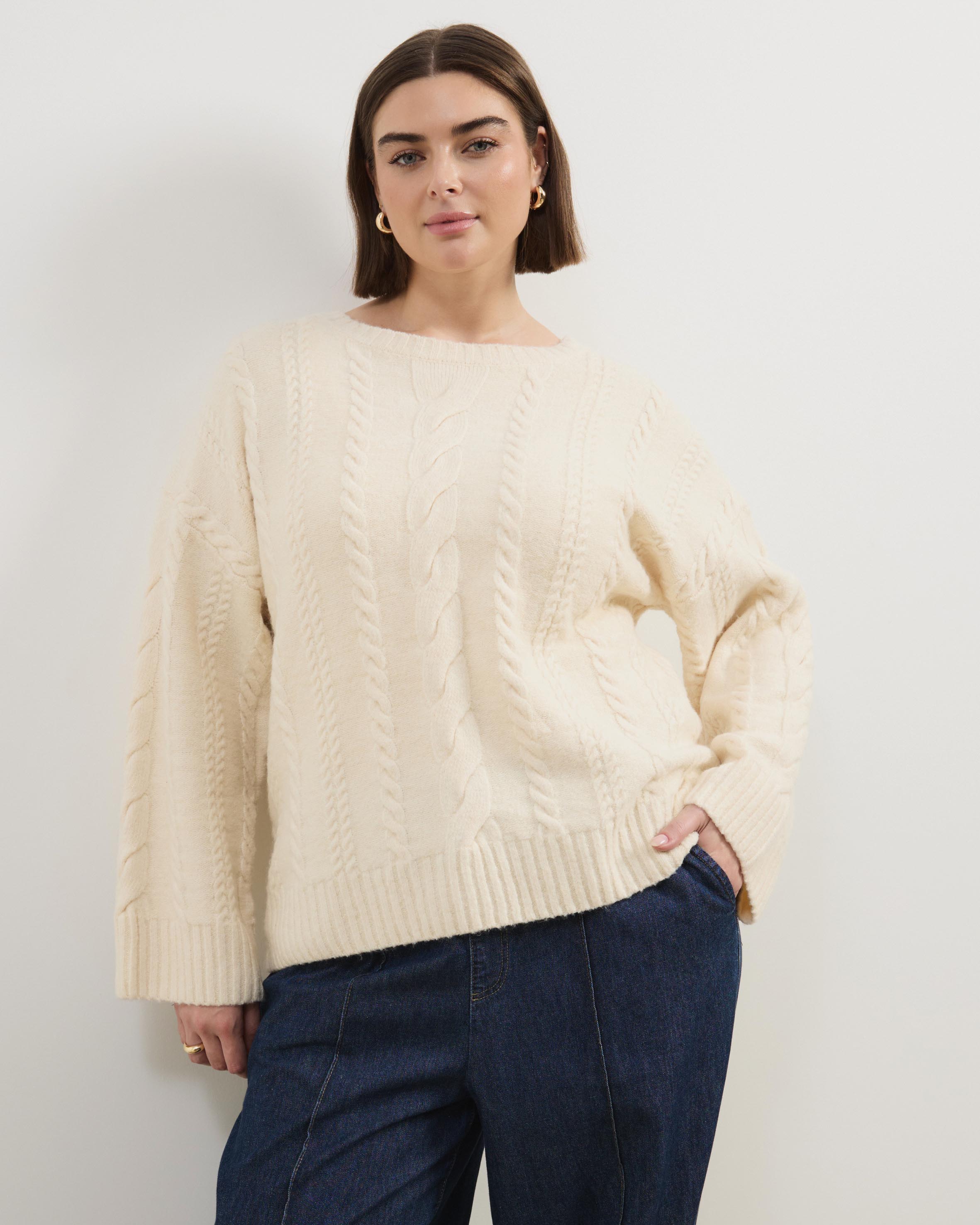 Drew Oversized Textured Cable Knit Jumper