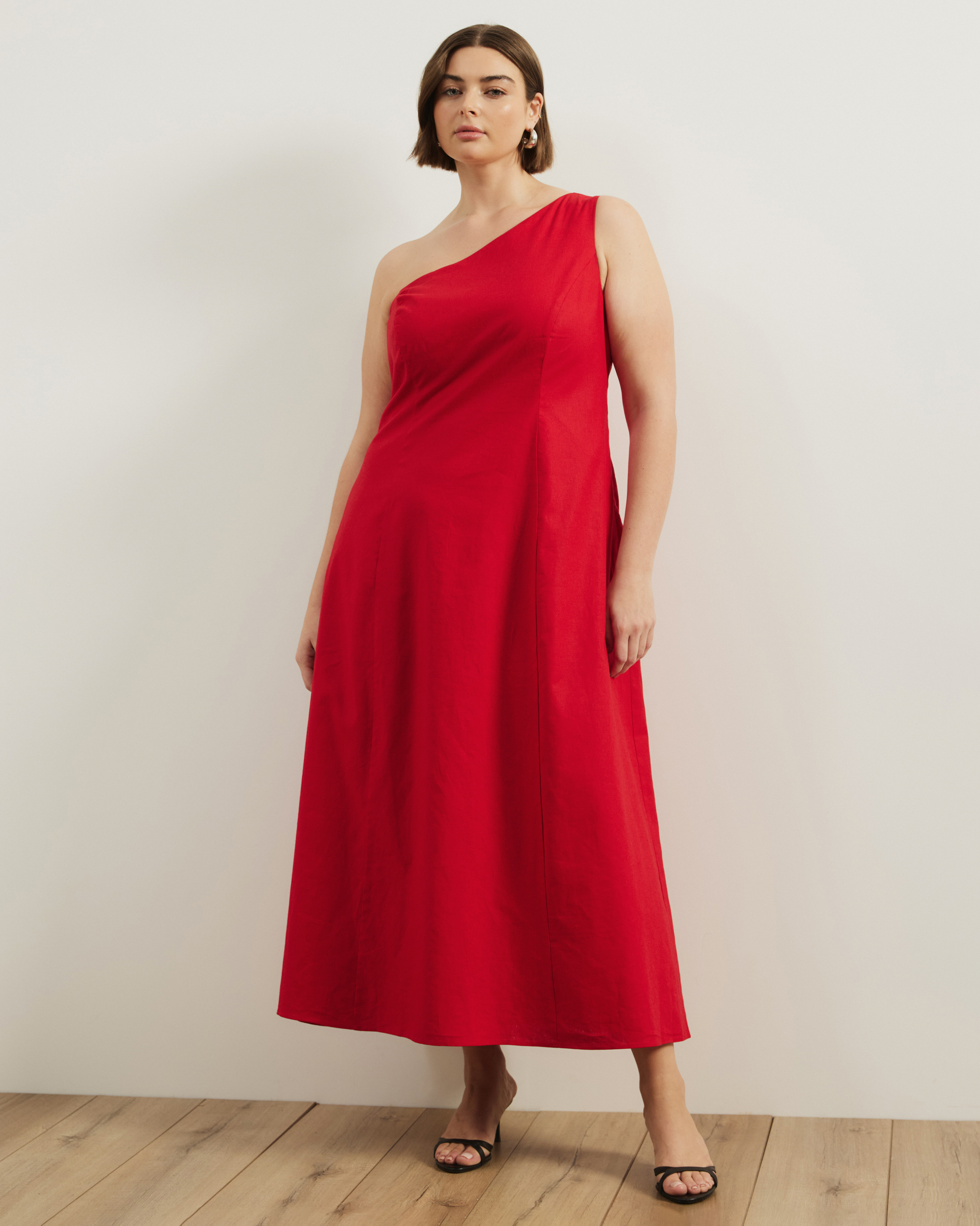 Oralie One Shoulder Linen Blend Midi Dress