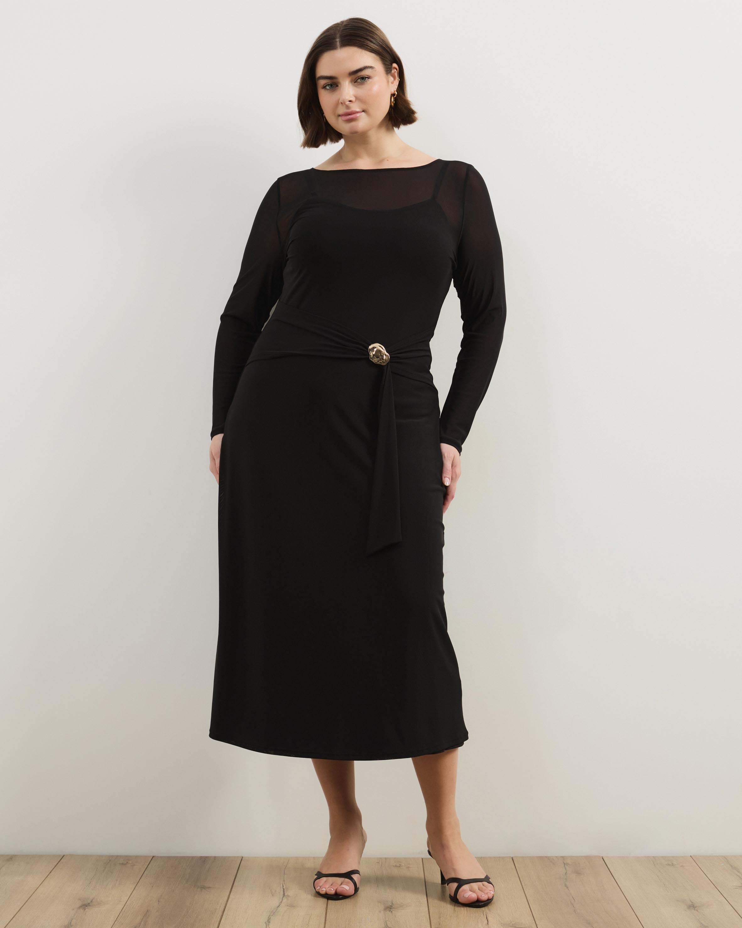 Dani Long Sleeve Mesh Midi Dress