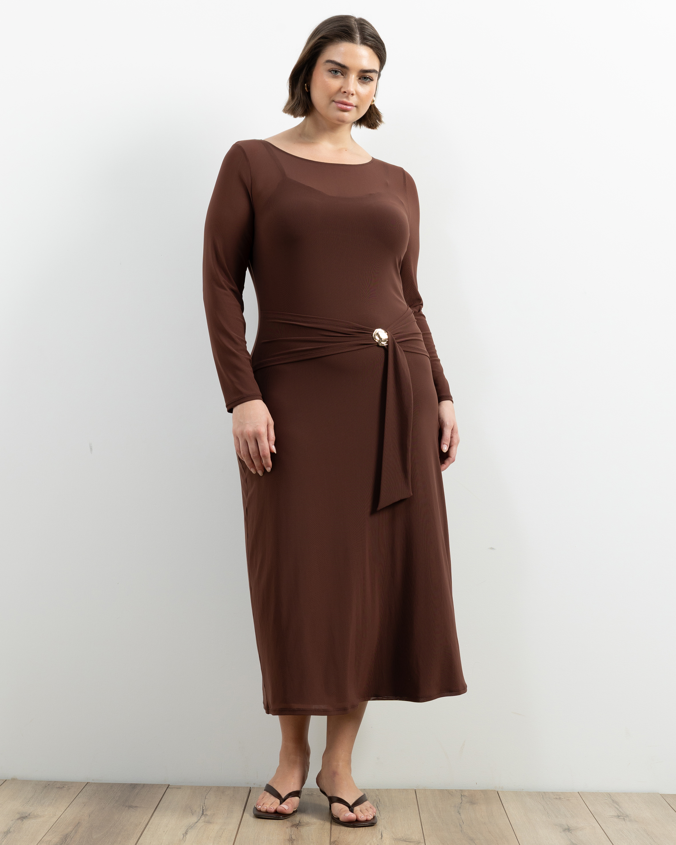 Dani Long Sleeve Mesh Midi Dress