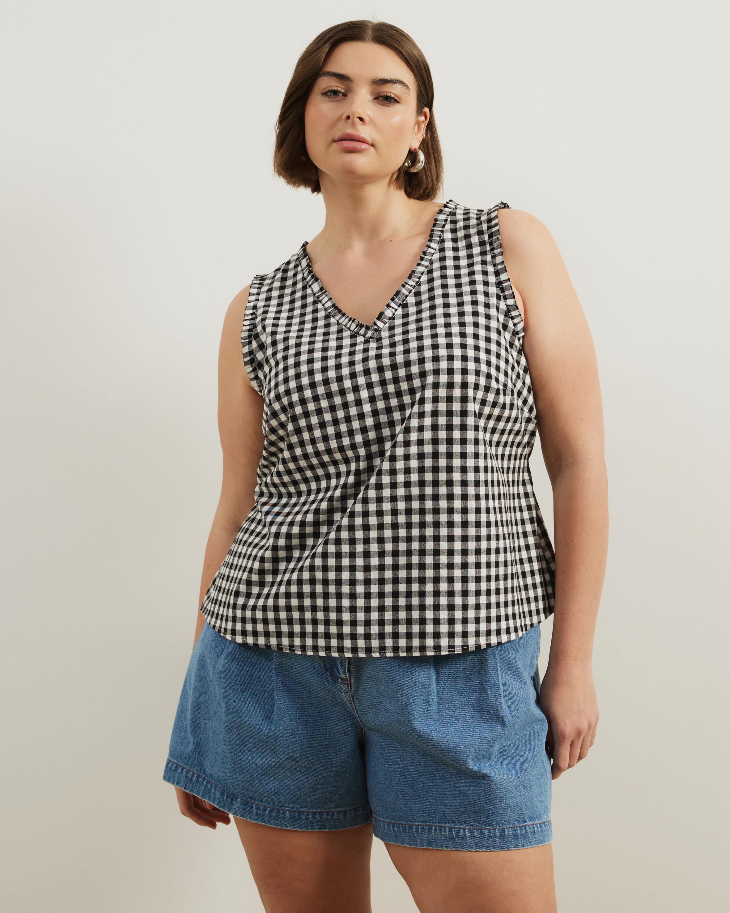 Lydia Gingham Tie Back Top