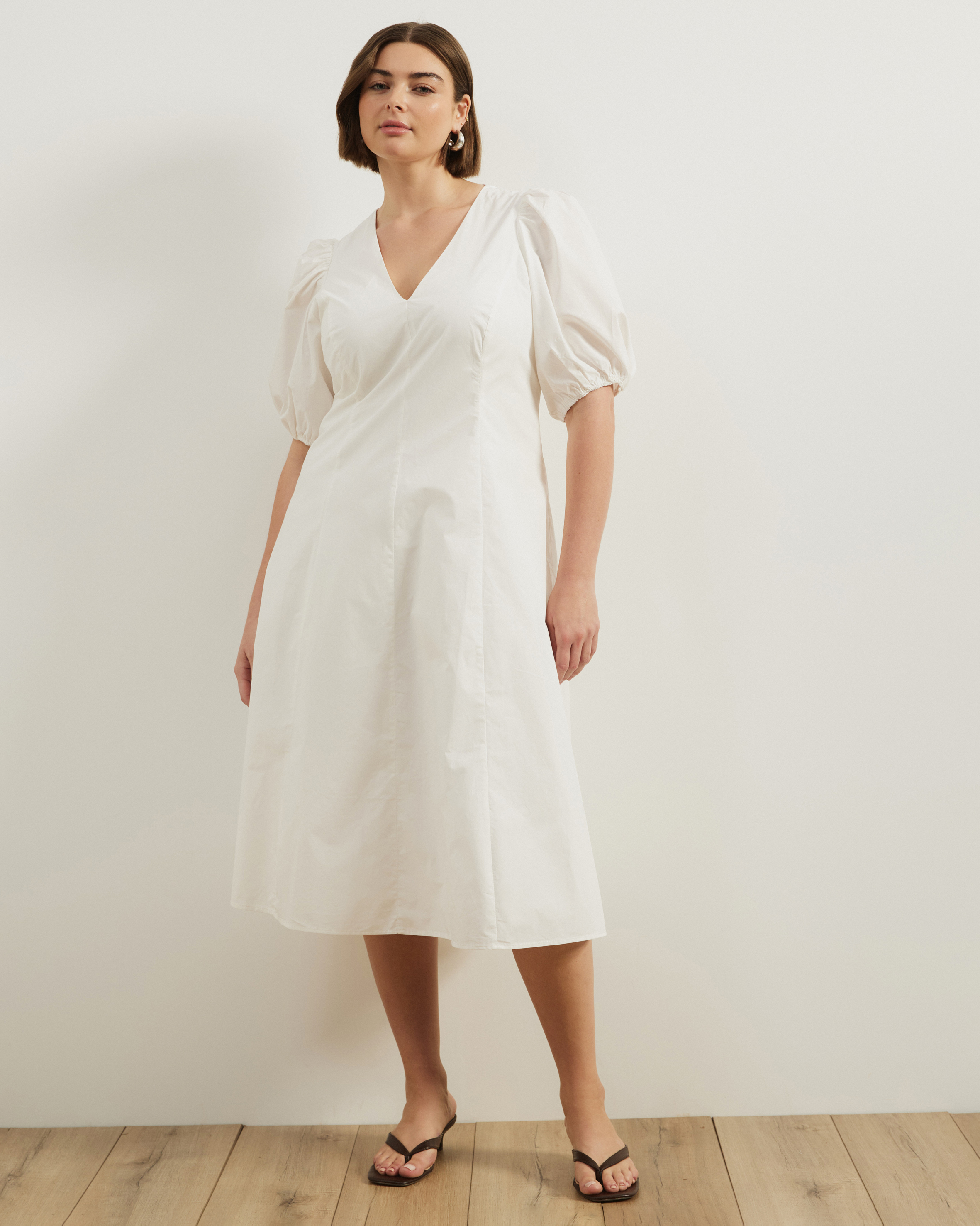 Ally Cotton Puff Sleeve Midi Dress
