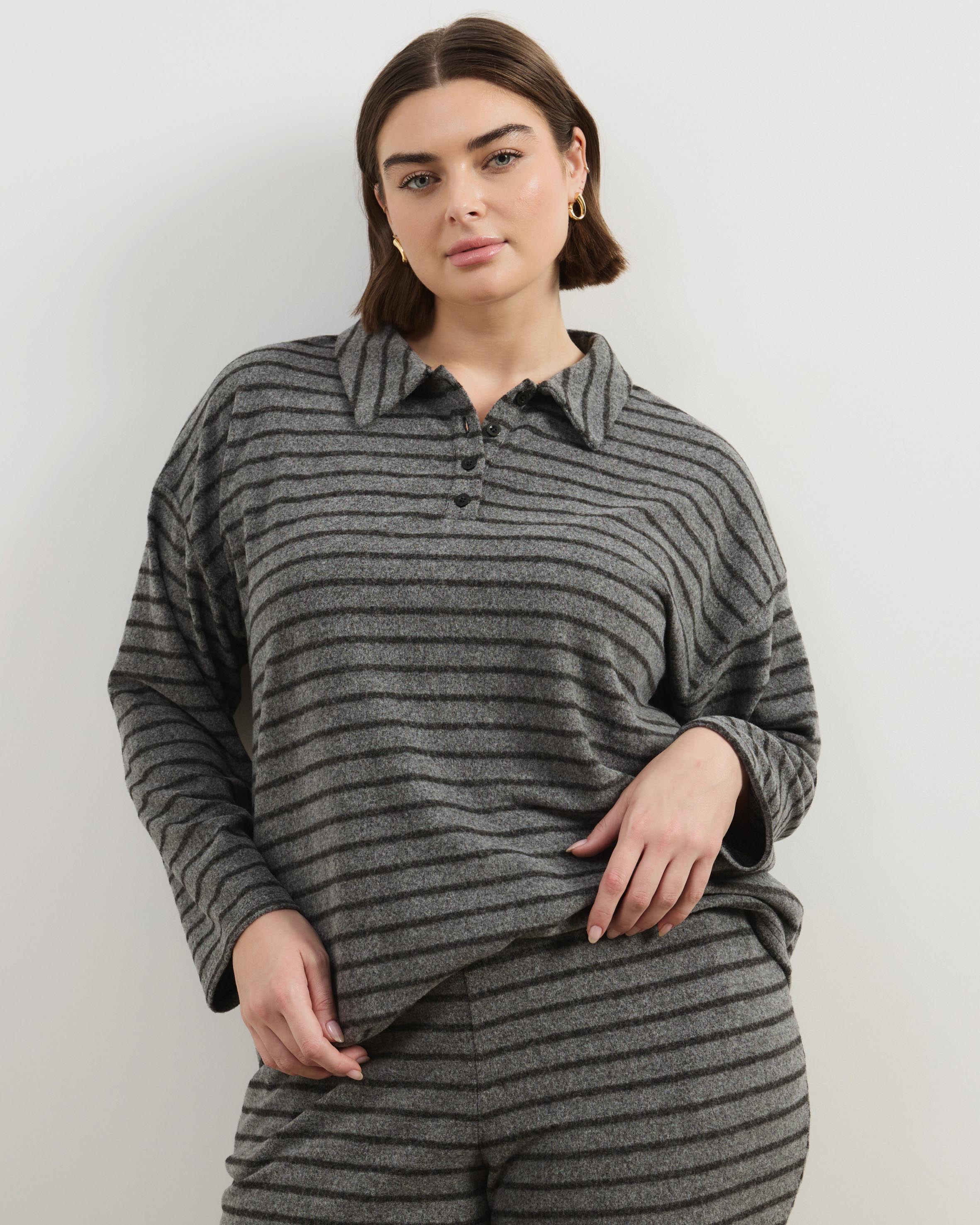 Mirabel Long Sleeve Jersey Polo Top