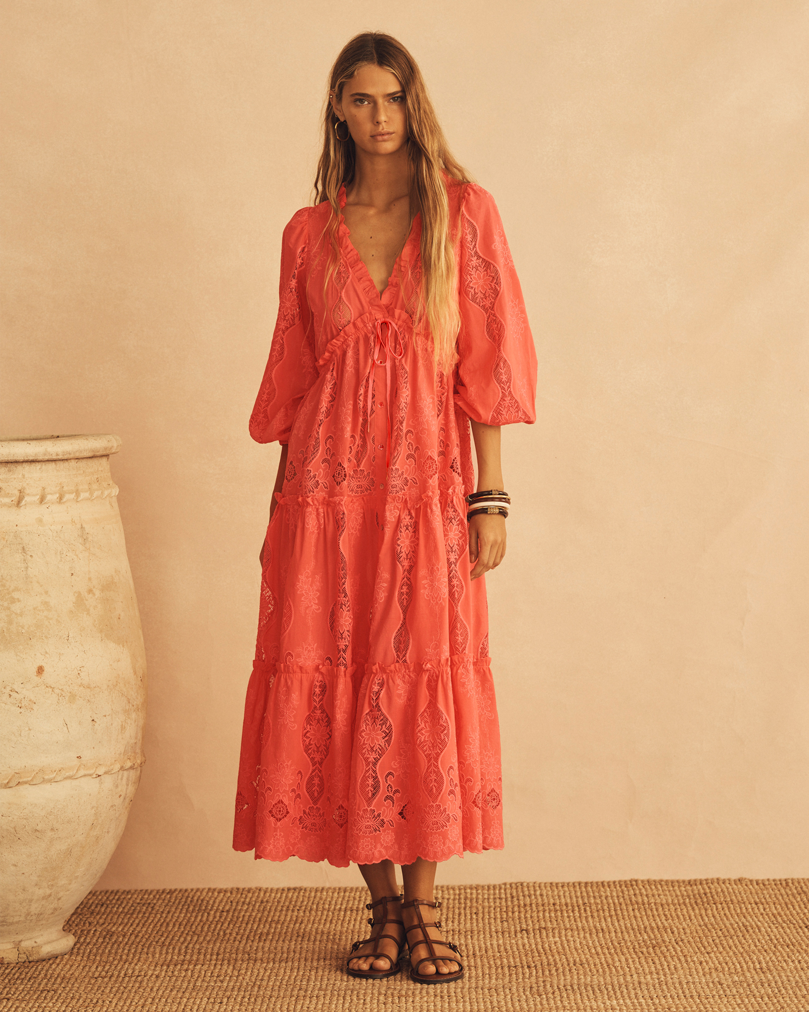 Drawstring Tiered Maxi Dress