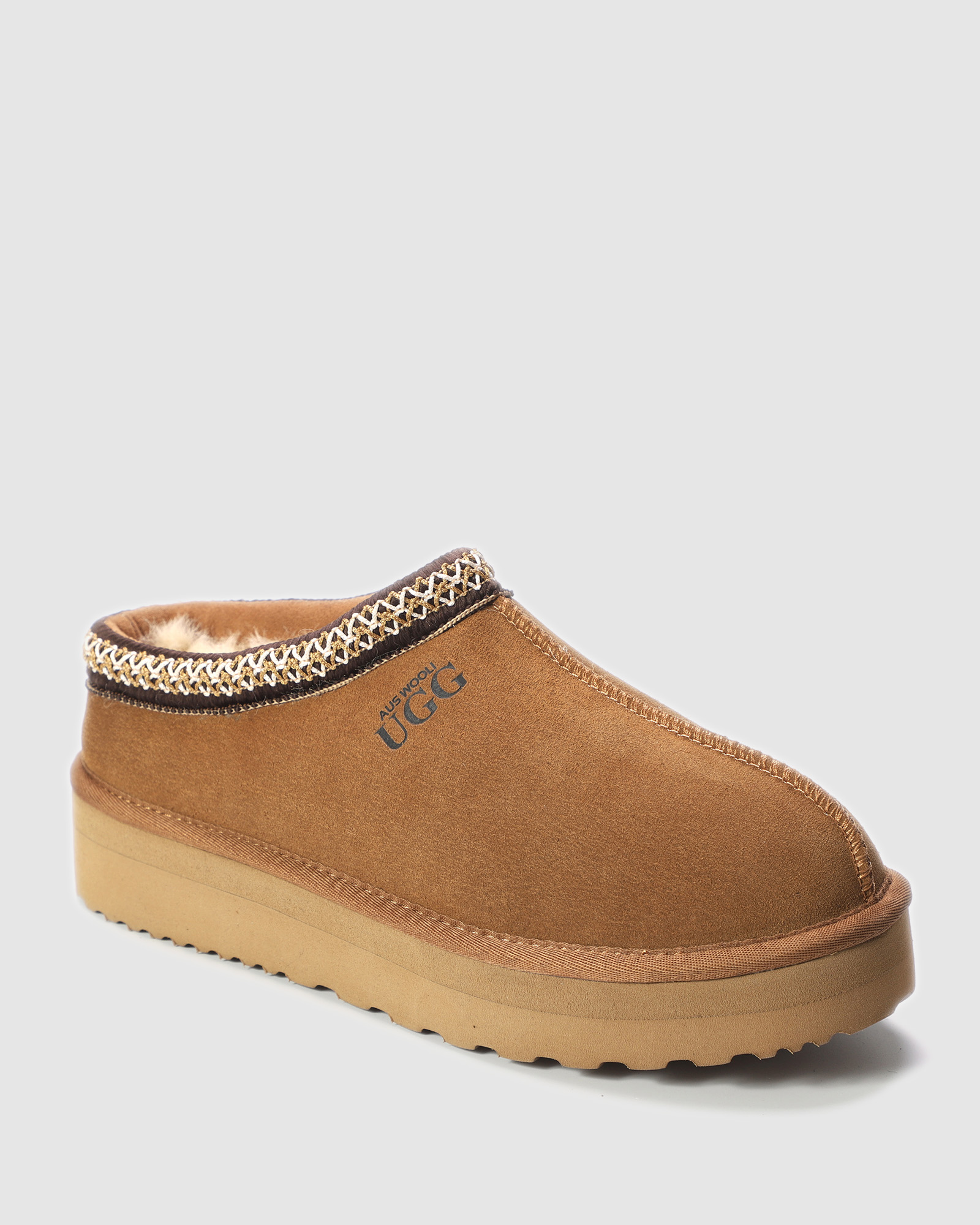 Mentone Sheepskin Wool Ankle Braid Platform Slippers