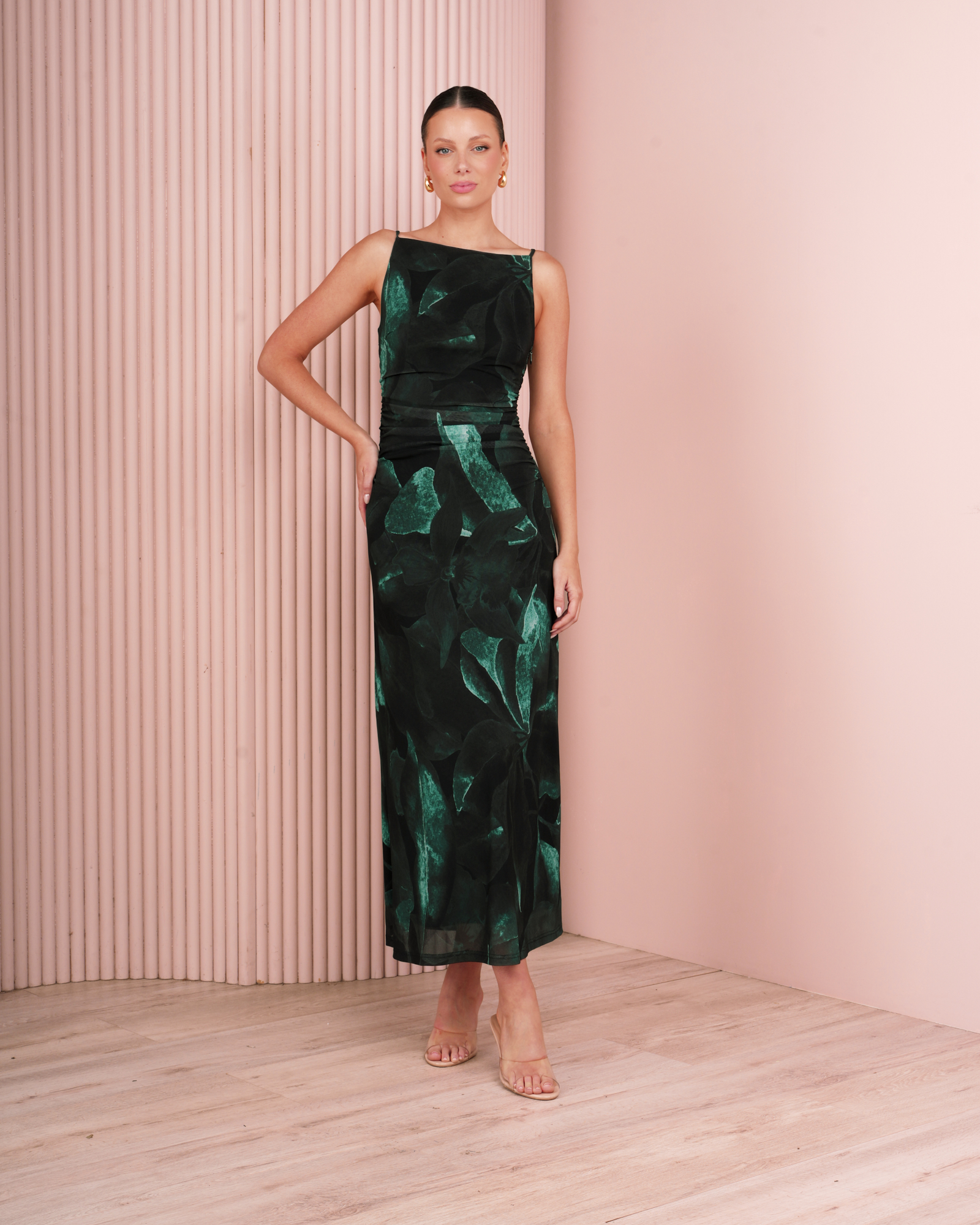 Eliza Printed Mesh Maxi Dress