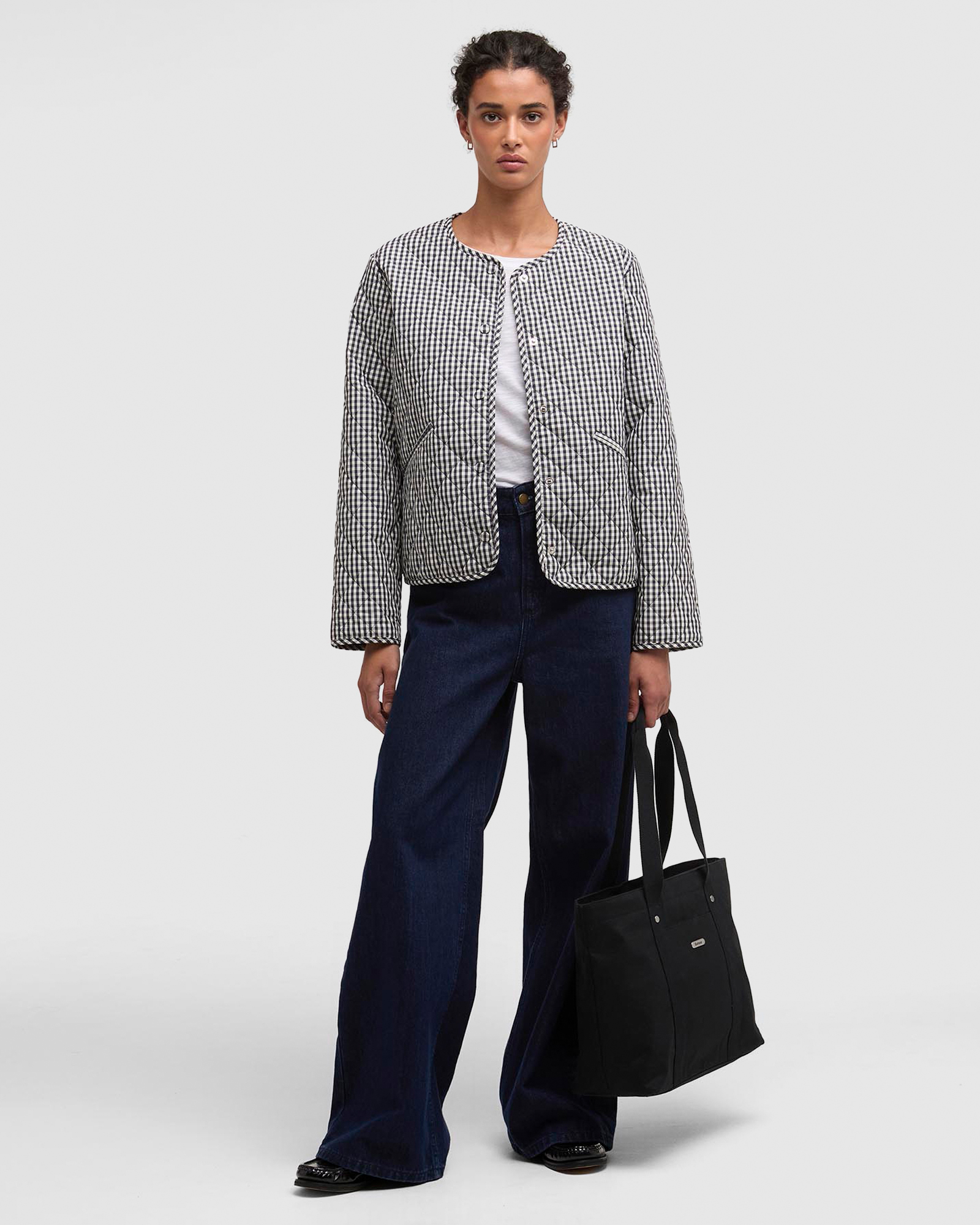 Cashel Check Collarless Quilted Jacket