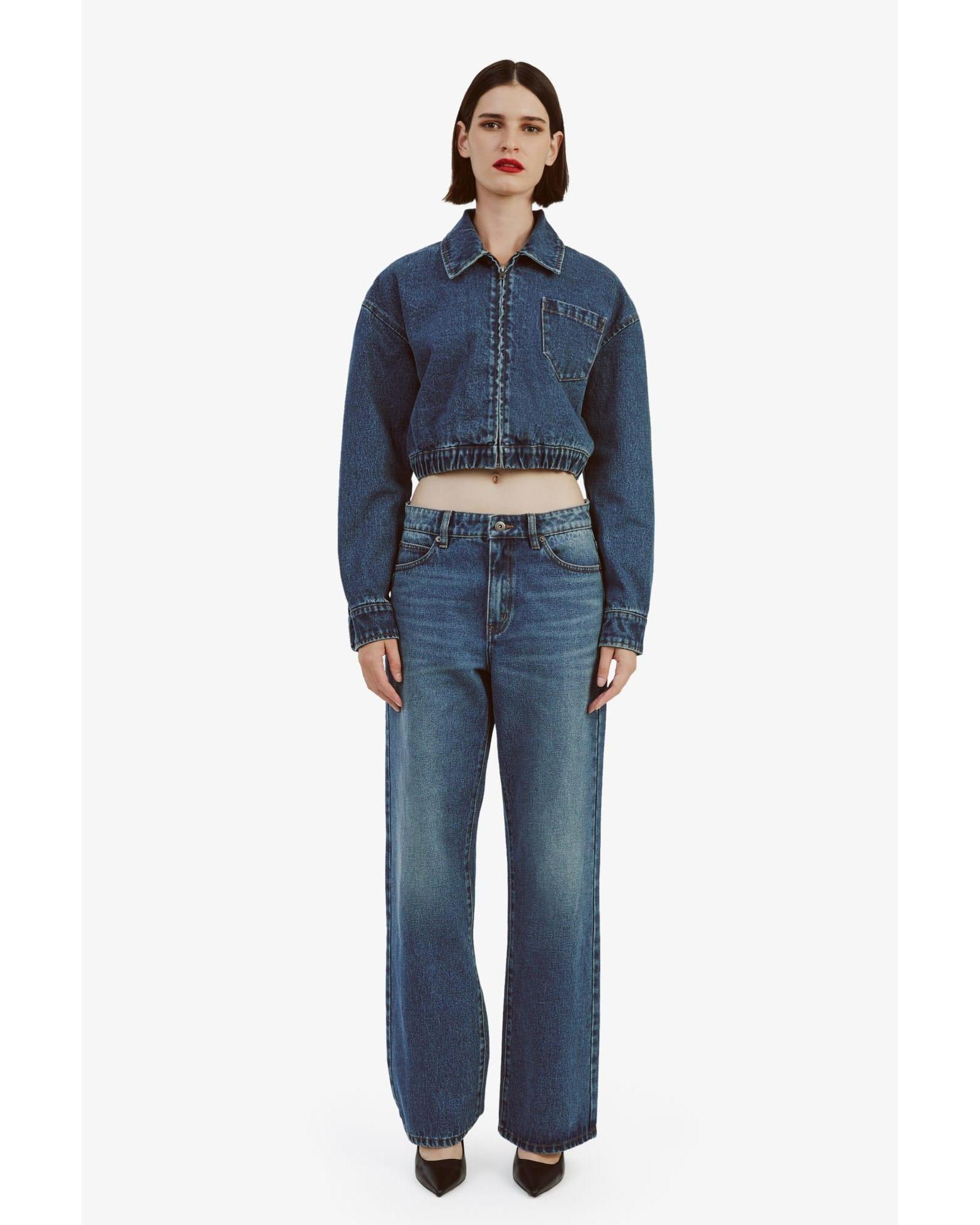 Cropped Bomber Denim Jacket