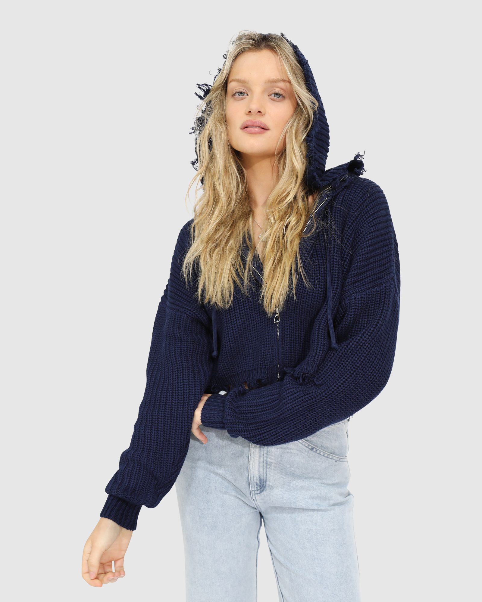 Another Love Fringe Zip Knit