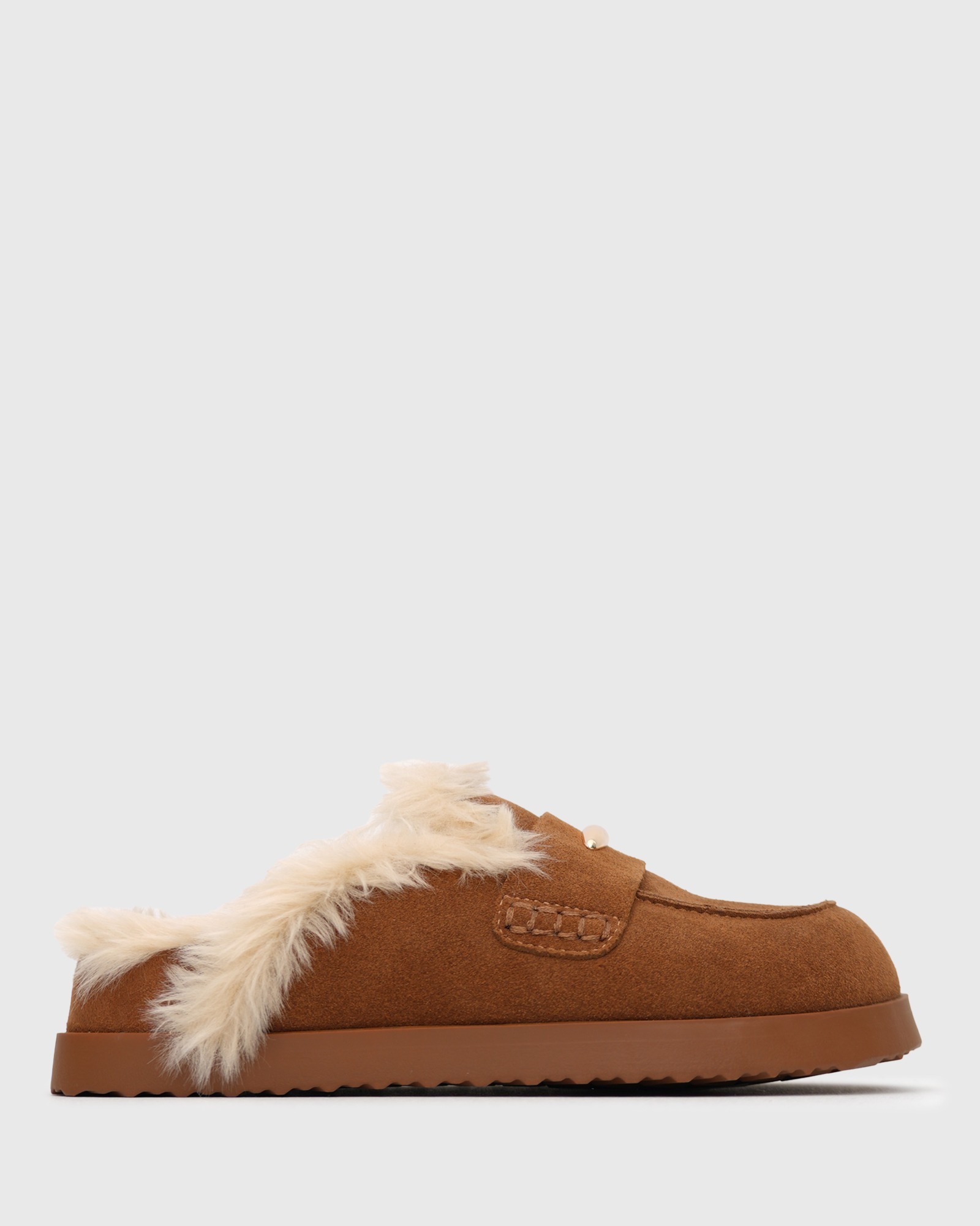 Toby Suede Leather Fur-Lined Mules