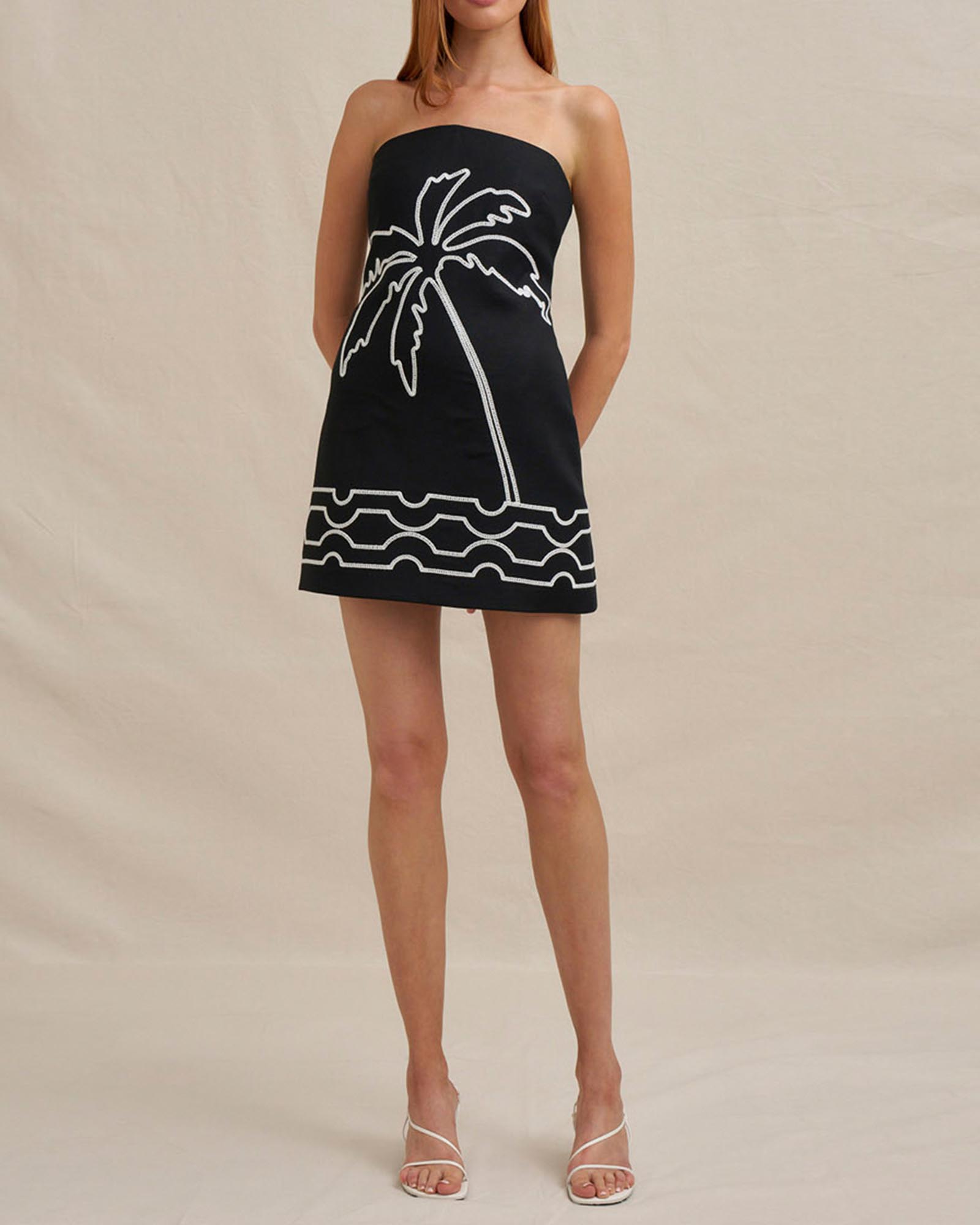 Paradise Palm Strapless Mini Dress
