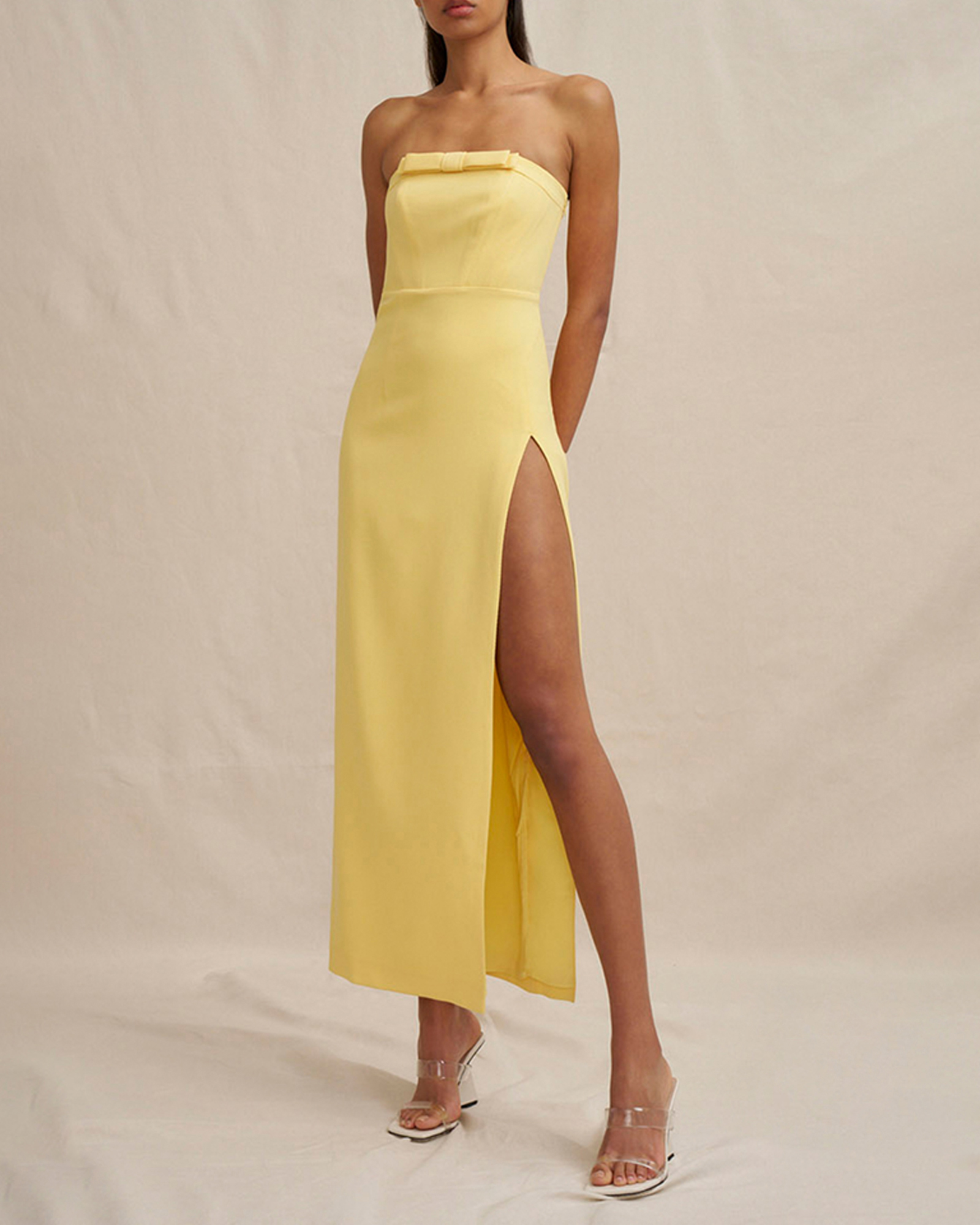 Cassandra Slice Strapless Midi Dress