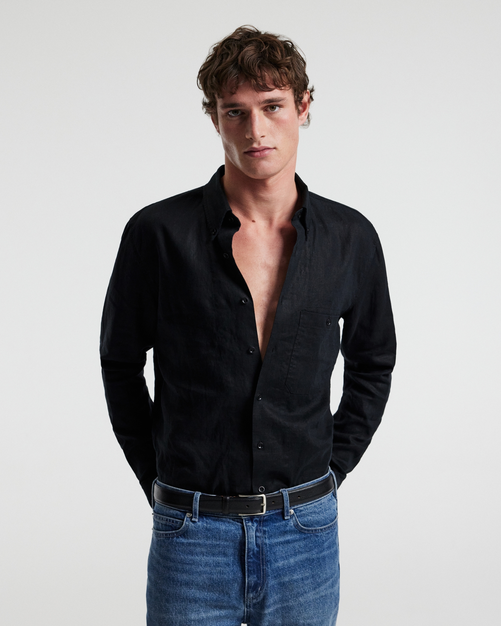 Washed Linen Shirt Black