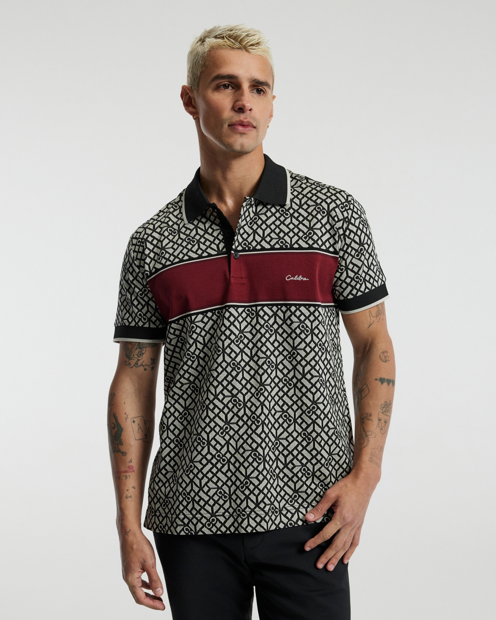 Chest Panel Jacquard Polo Wine