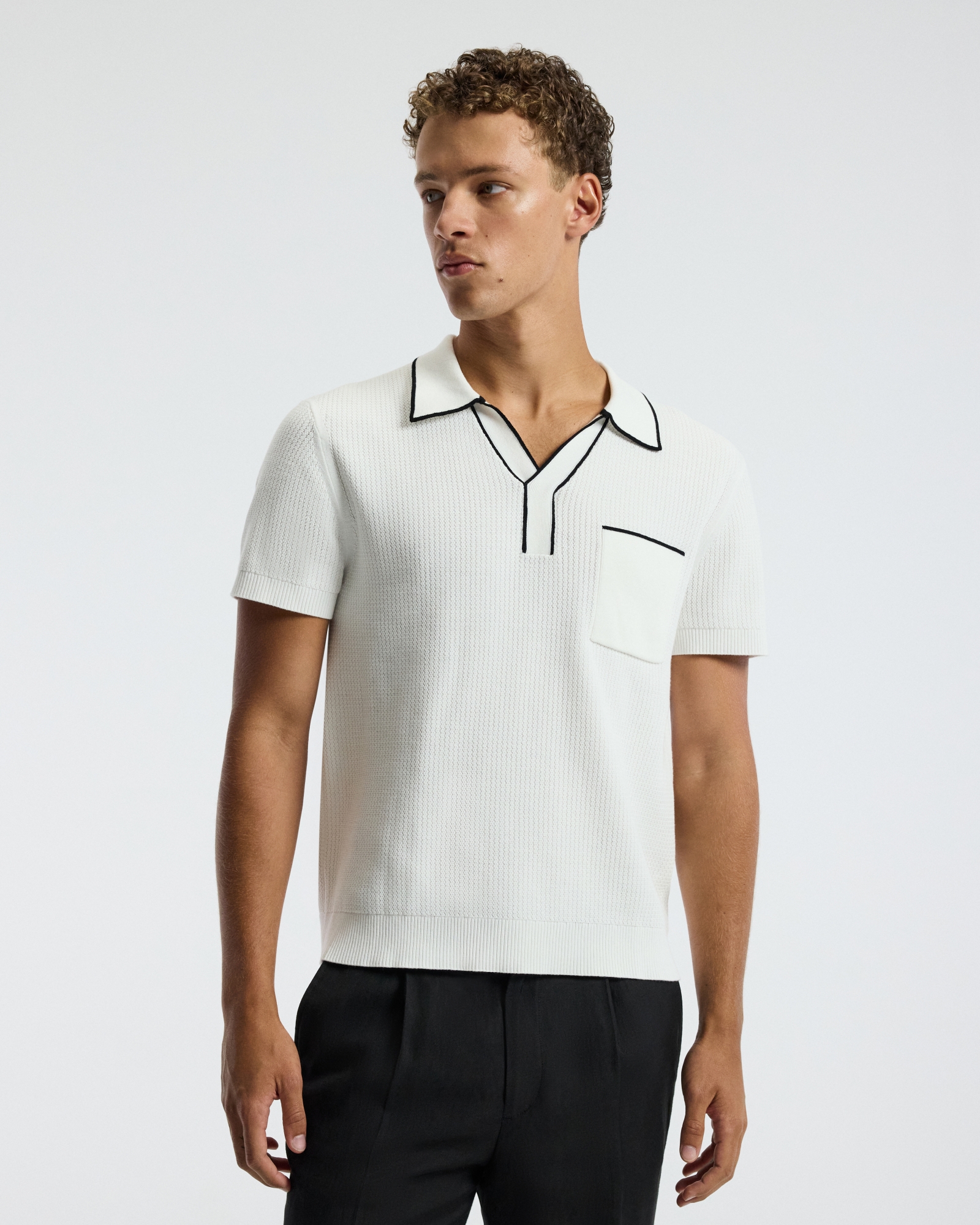 Tipped Edge Open Neck Polo Ivory